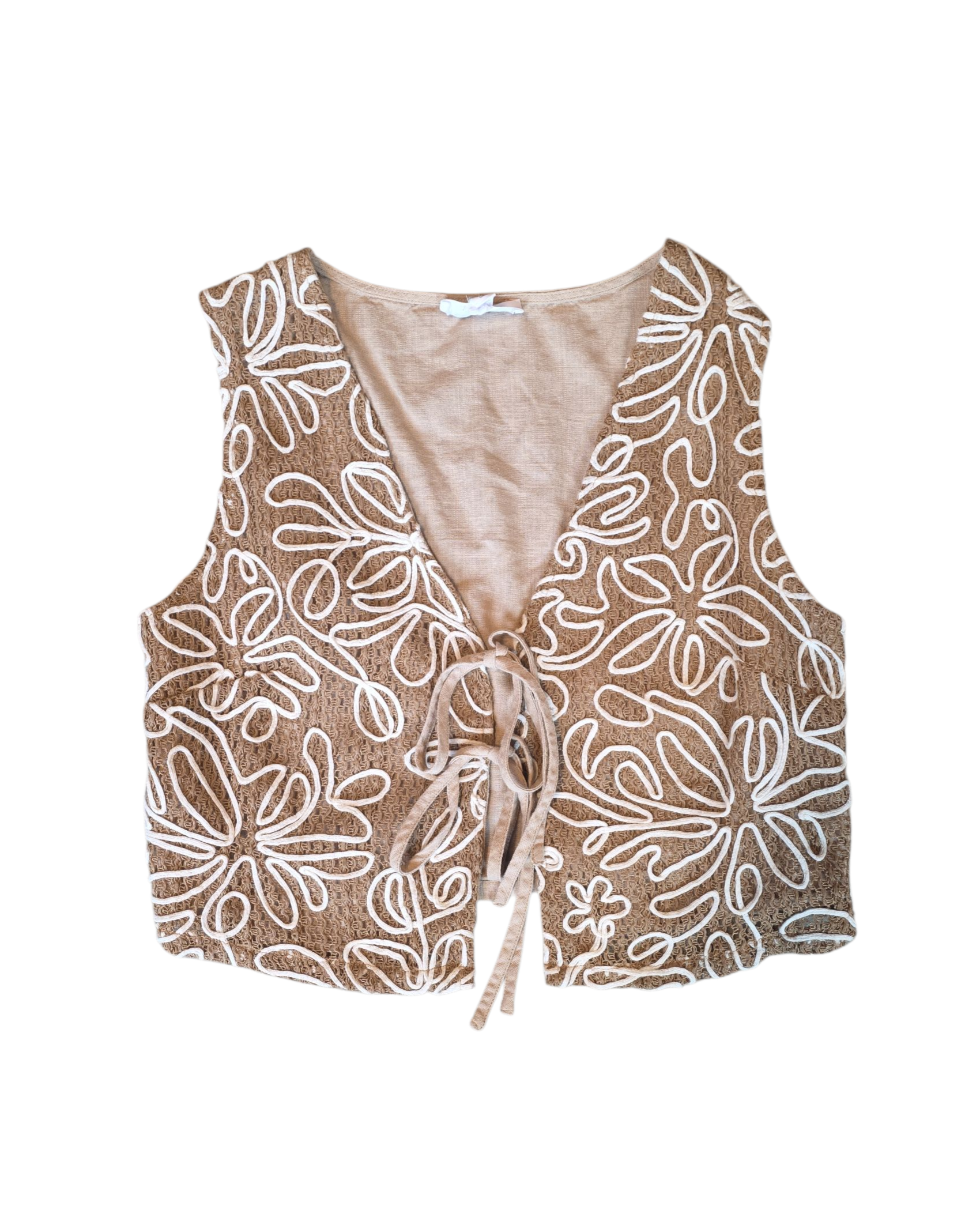 beige rebellion crochet vest top, m