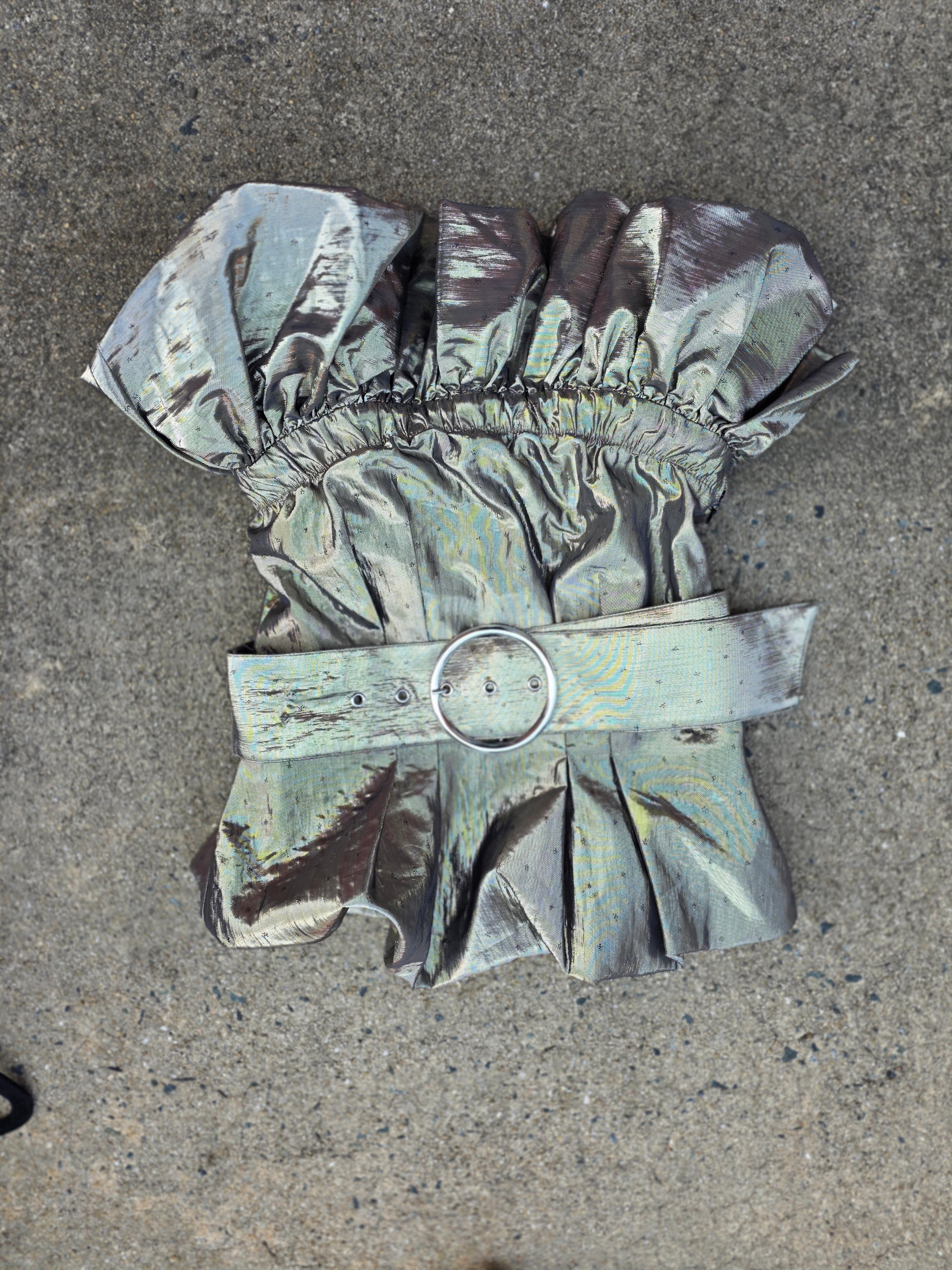 silver zara metallic sleeveless top w belt, xs