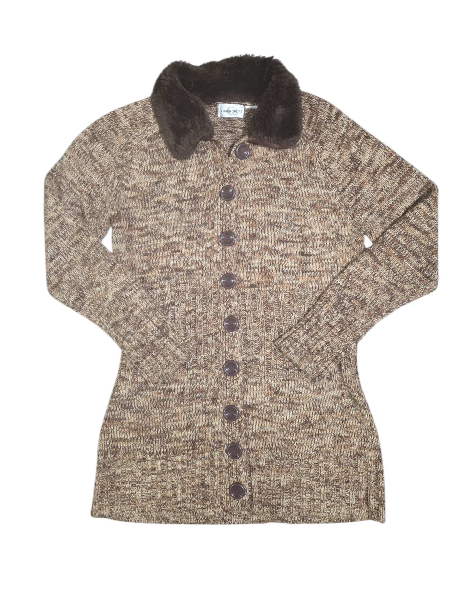 browns caren sport long knit cardigan w fur collar