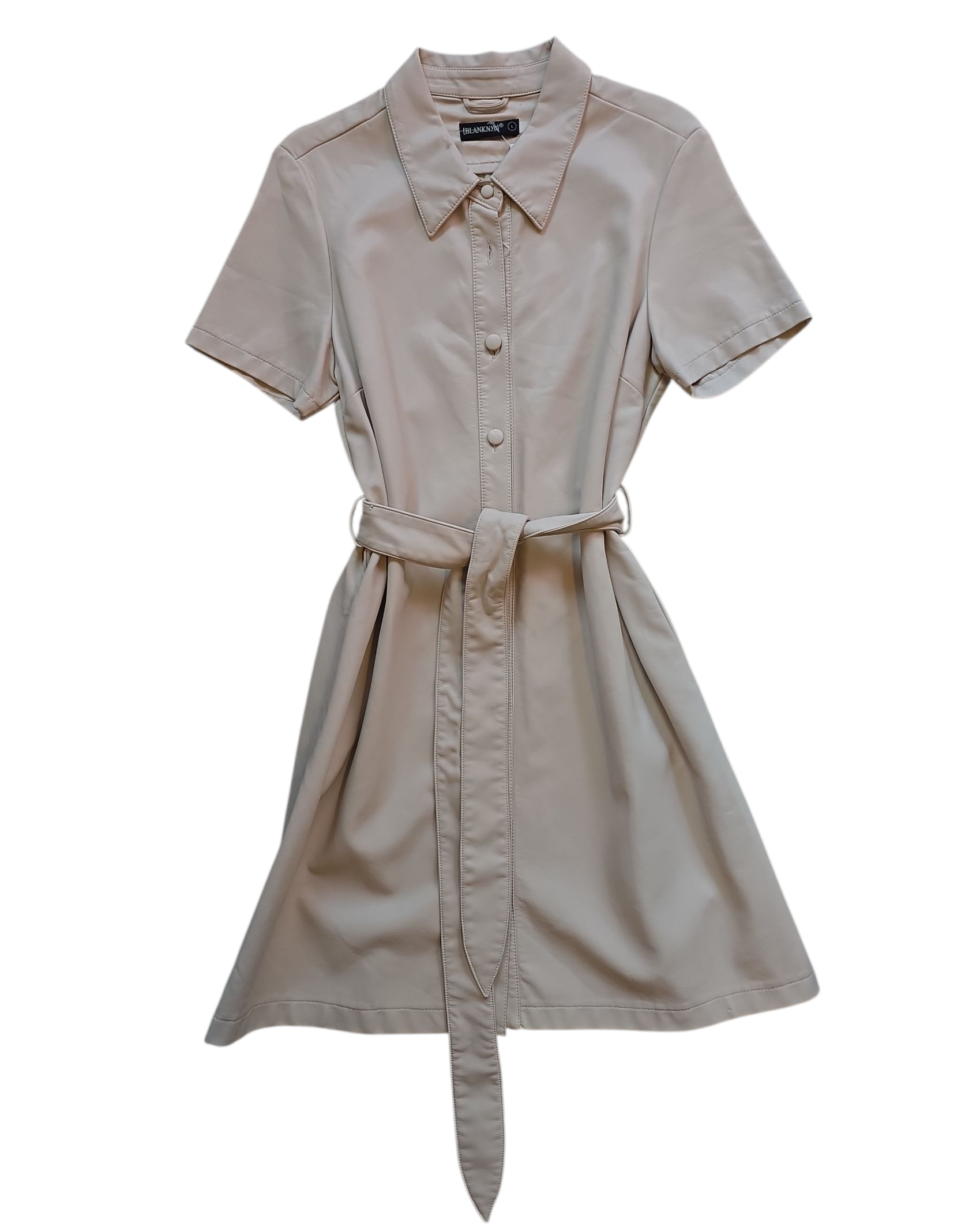 tan blank nyc pleather button up dress, L