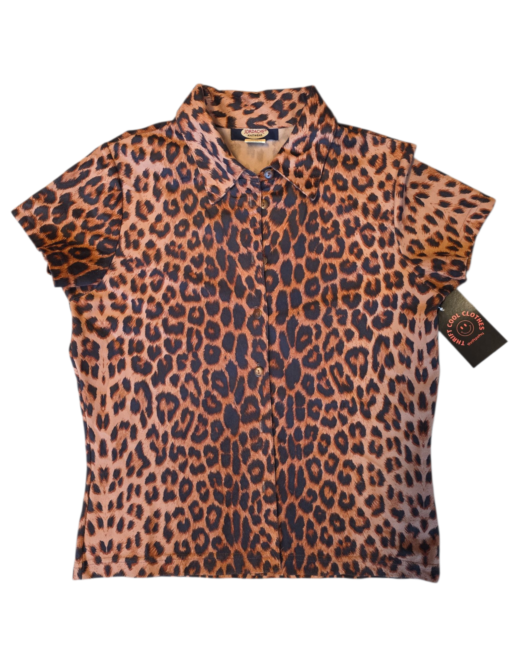 brown jordache animal print button down, xl