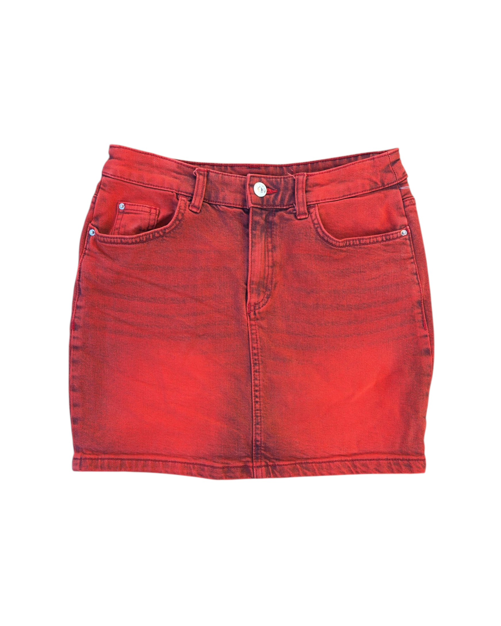 red divded red short jean skirt, 4