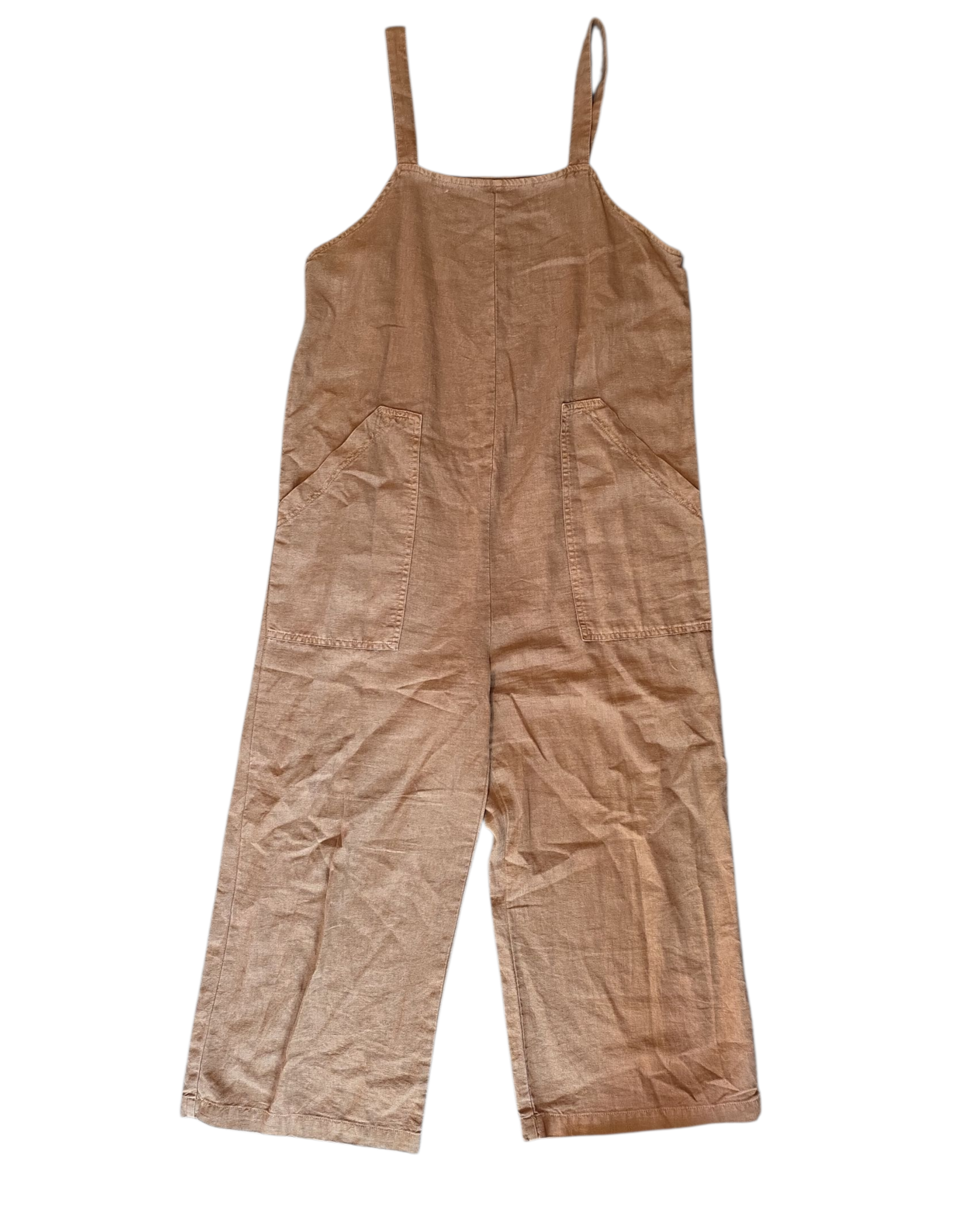 brown universal thread linen overalls, xs