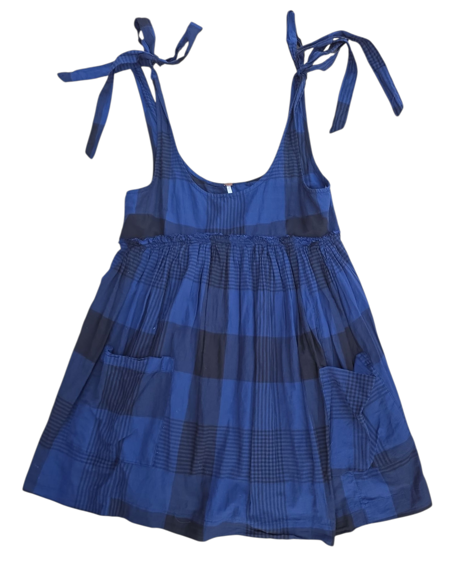 navy black free people plaid babydoll dress, xs