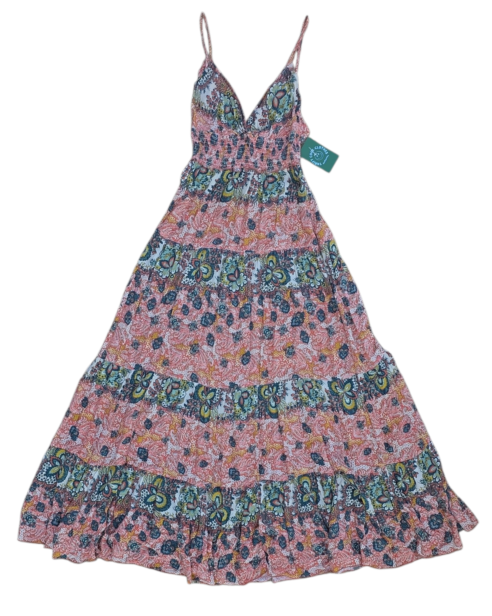 mauve green free people patterned v neck maxi dress, s