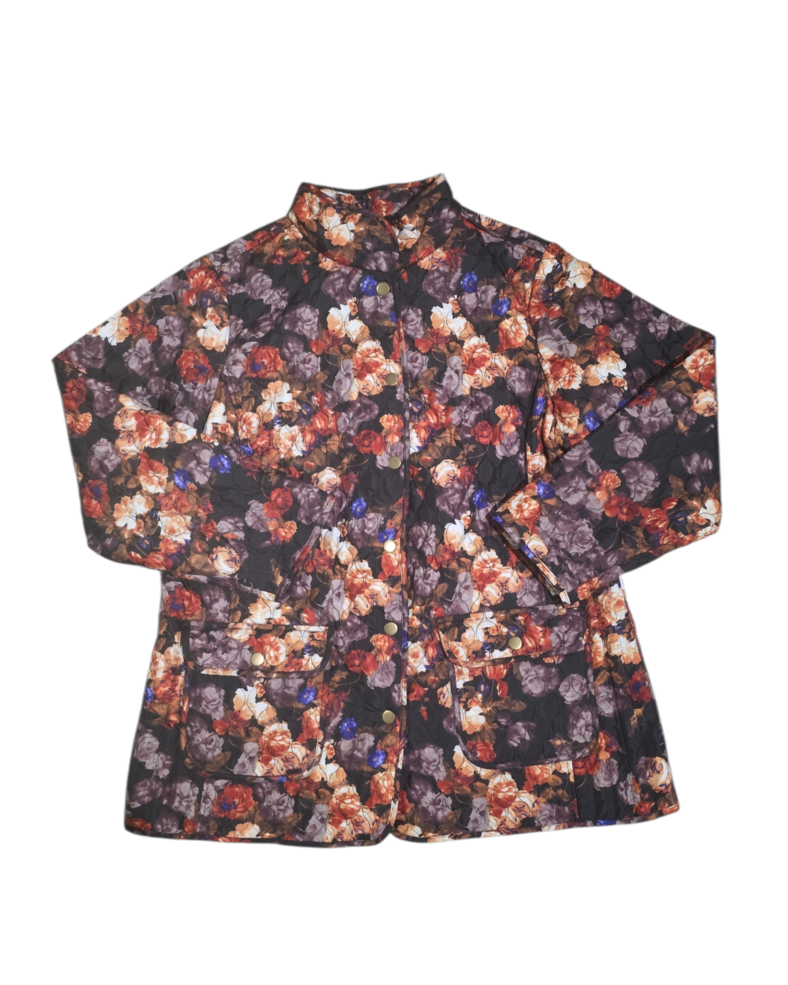 Black purple orange Cynthia rowley Floral quilted jacket, 1x