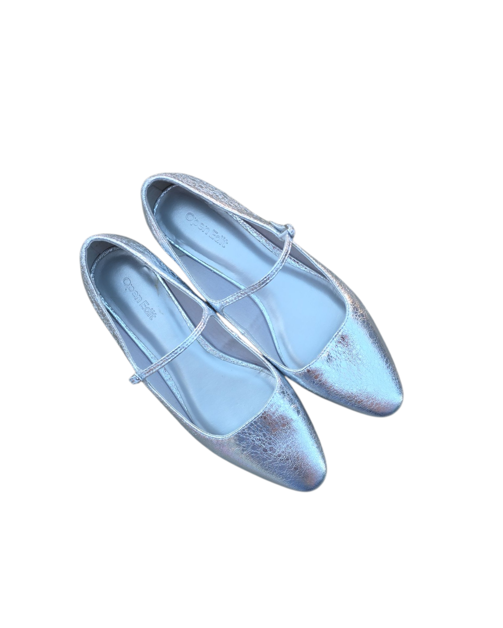 silver open edits metallic ballet flats, 7.5