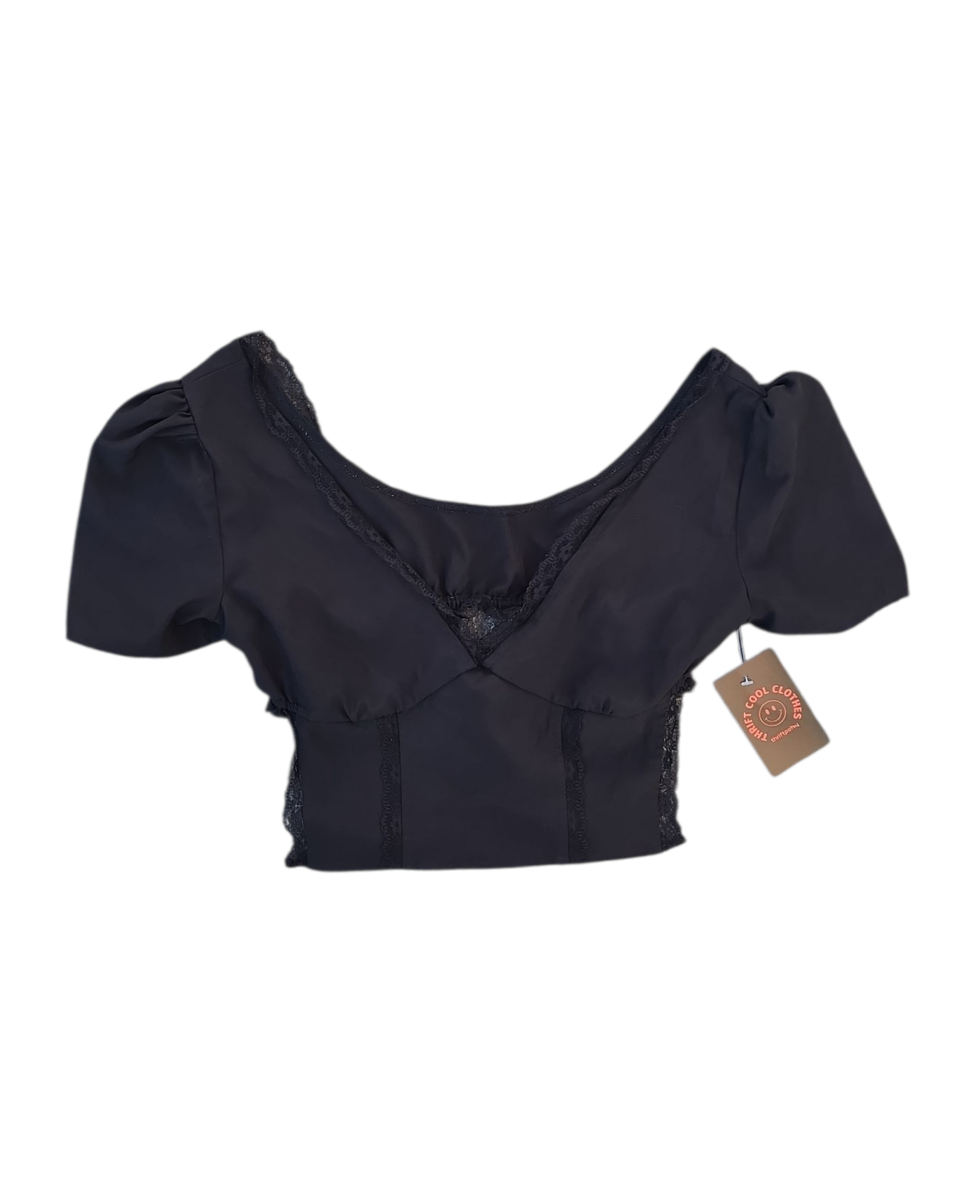 black  ruffly puff sleeve crop top
