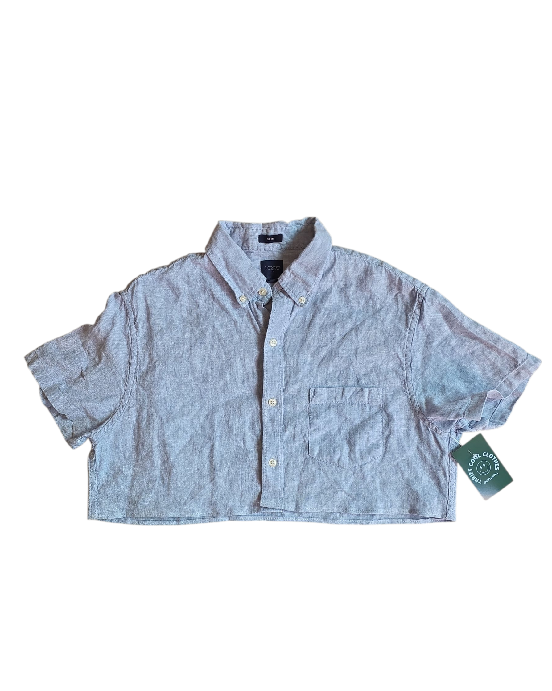 light blue jcrew cropped ss button up top, m