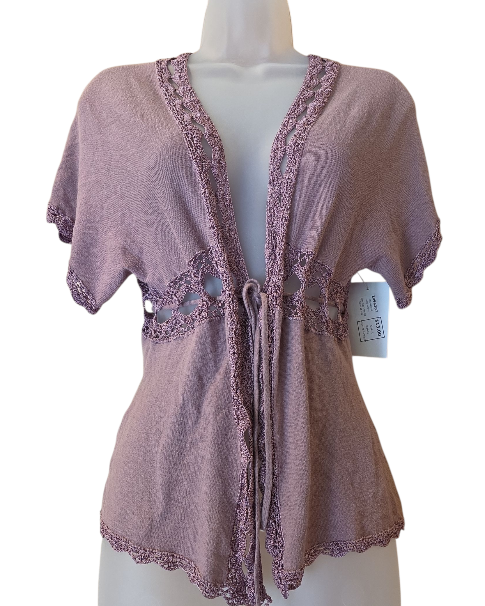 rusty purple mossimo crochet trim tie front ss top, L