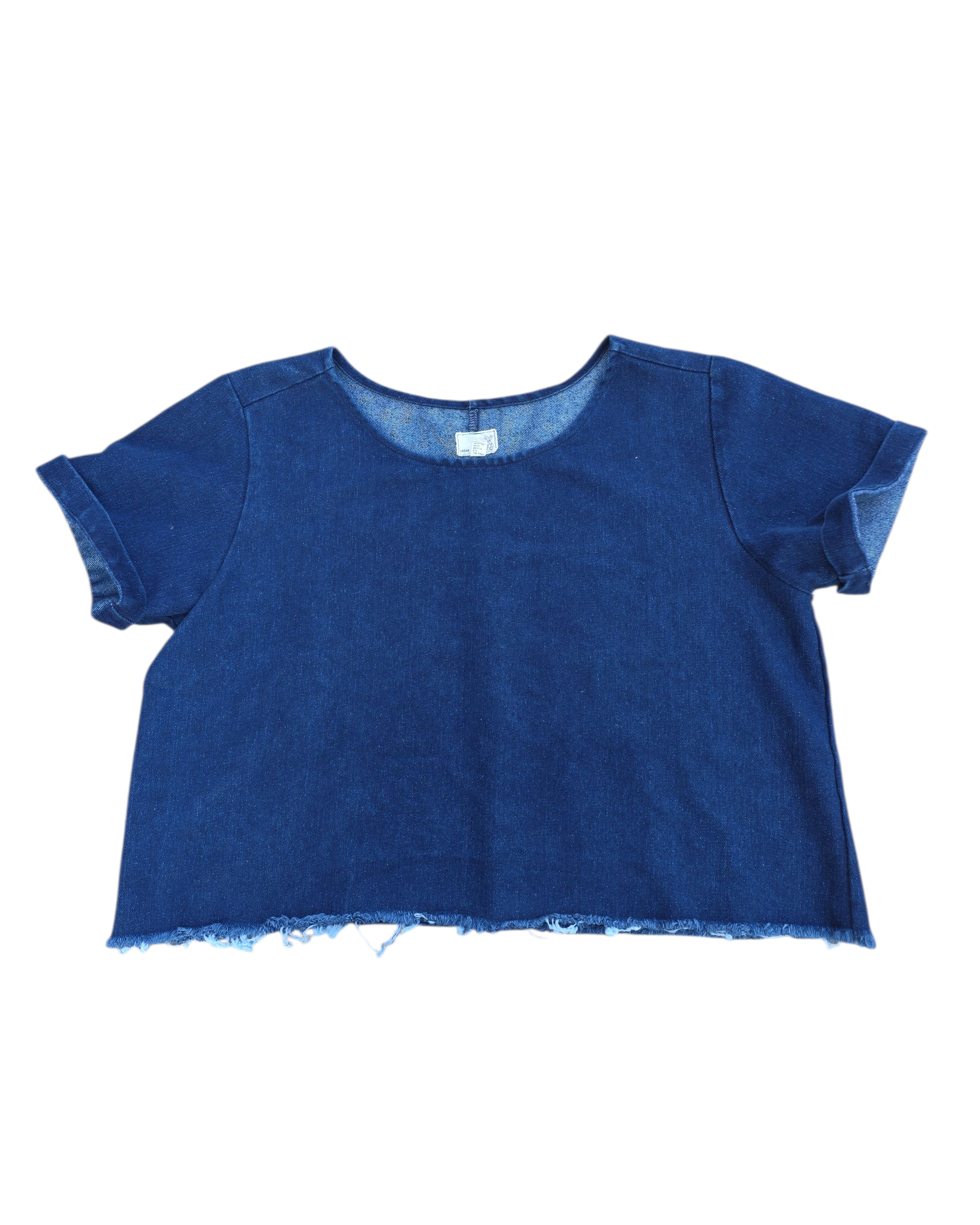 blue urban renewal denim short sleeve top, S