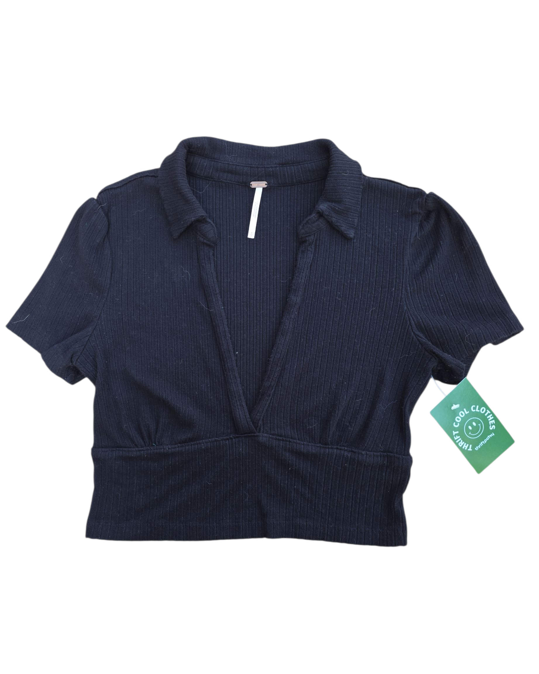 black free people v neck collar top, s