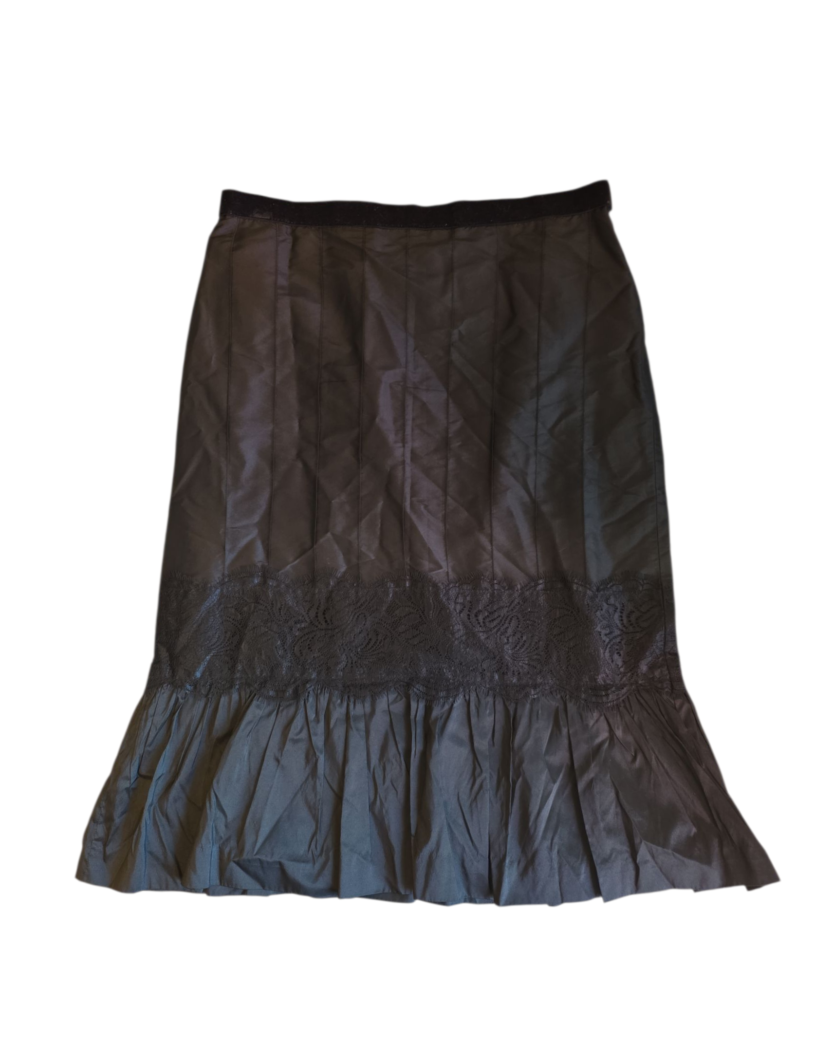 Black Loft Midi skirt w lace and velour details, 6