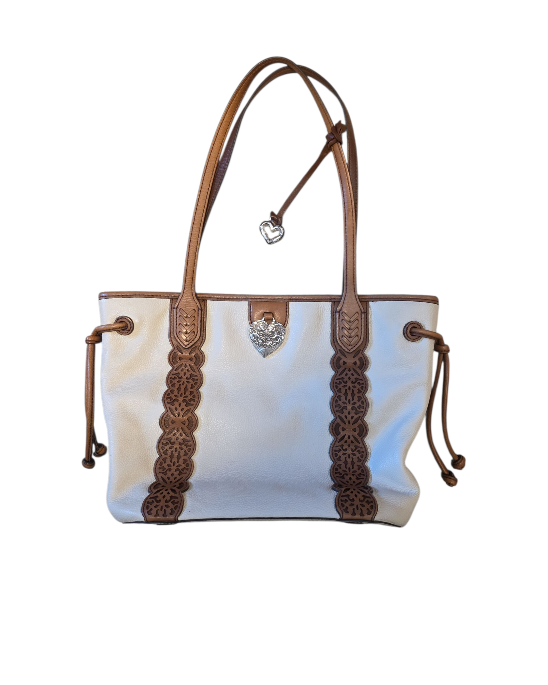 white brown brighton handbag w leather eyelet details