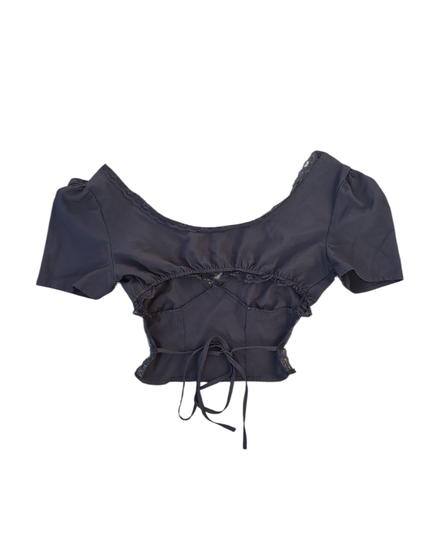black  ruffly puff sleeve crop top