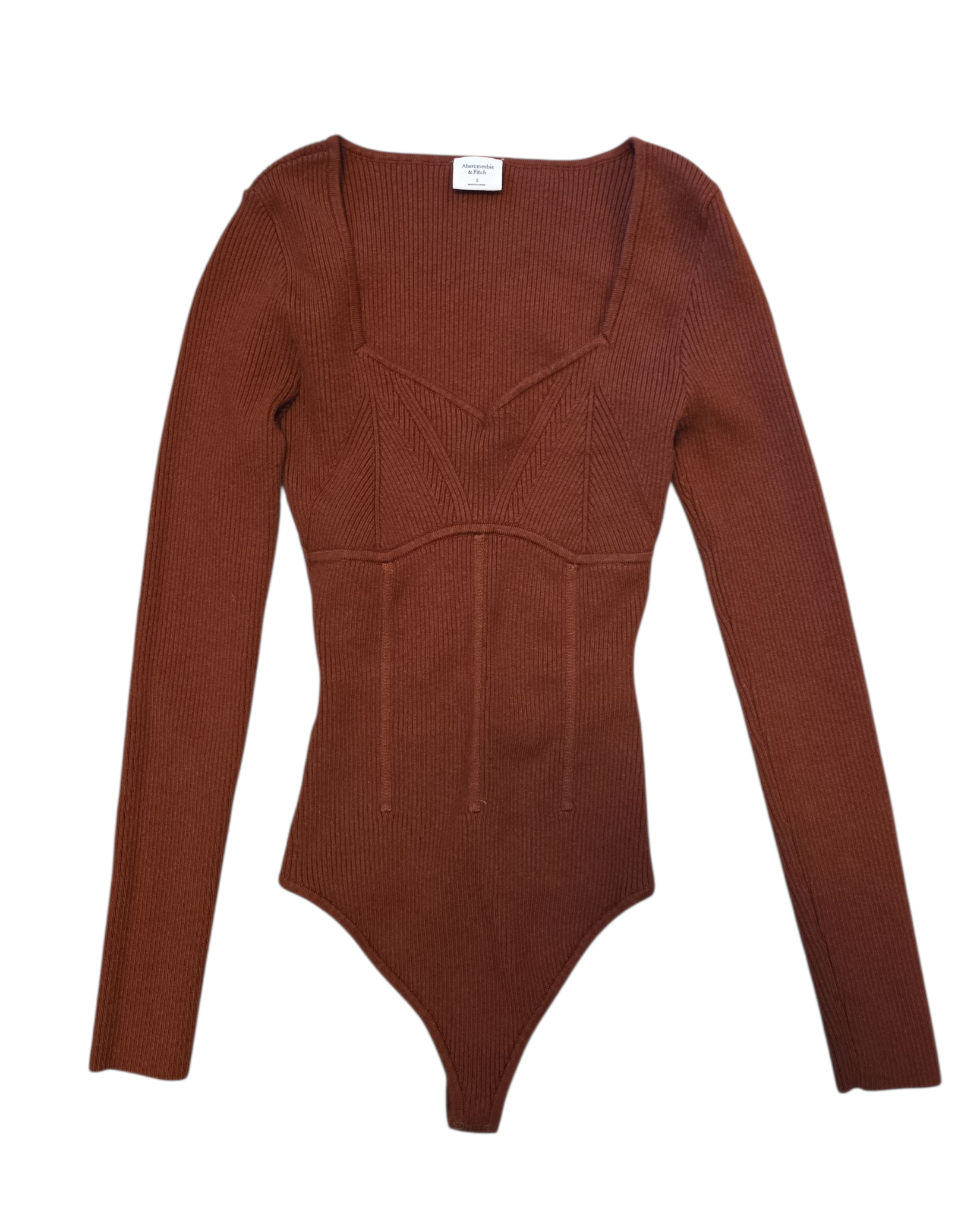 brown abercrombie knit v neck bodysuit, s