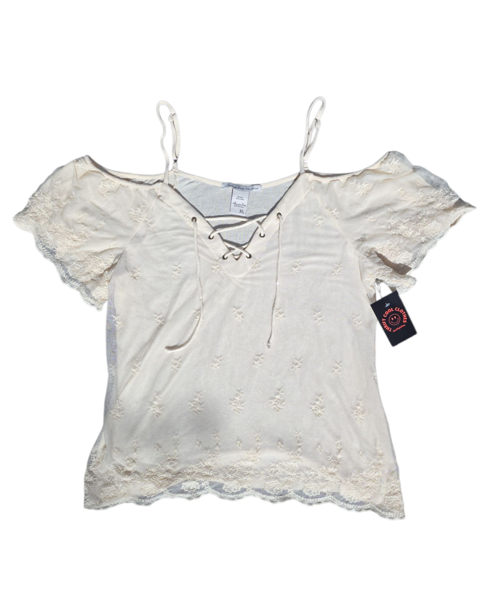 cream American Rag cold shoulder ss top, xl