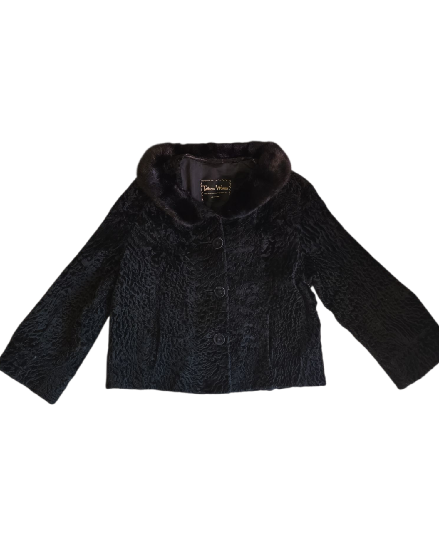 black tailored woman fur collar jacket