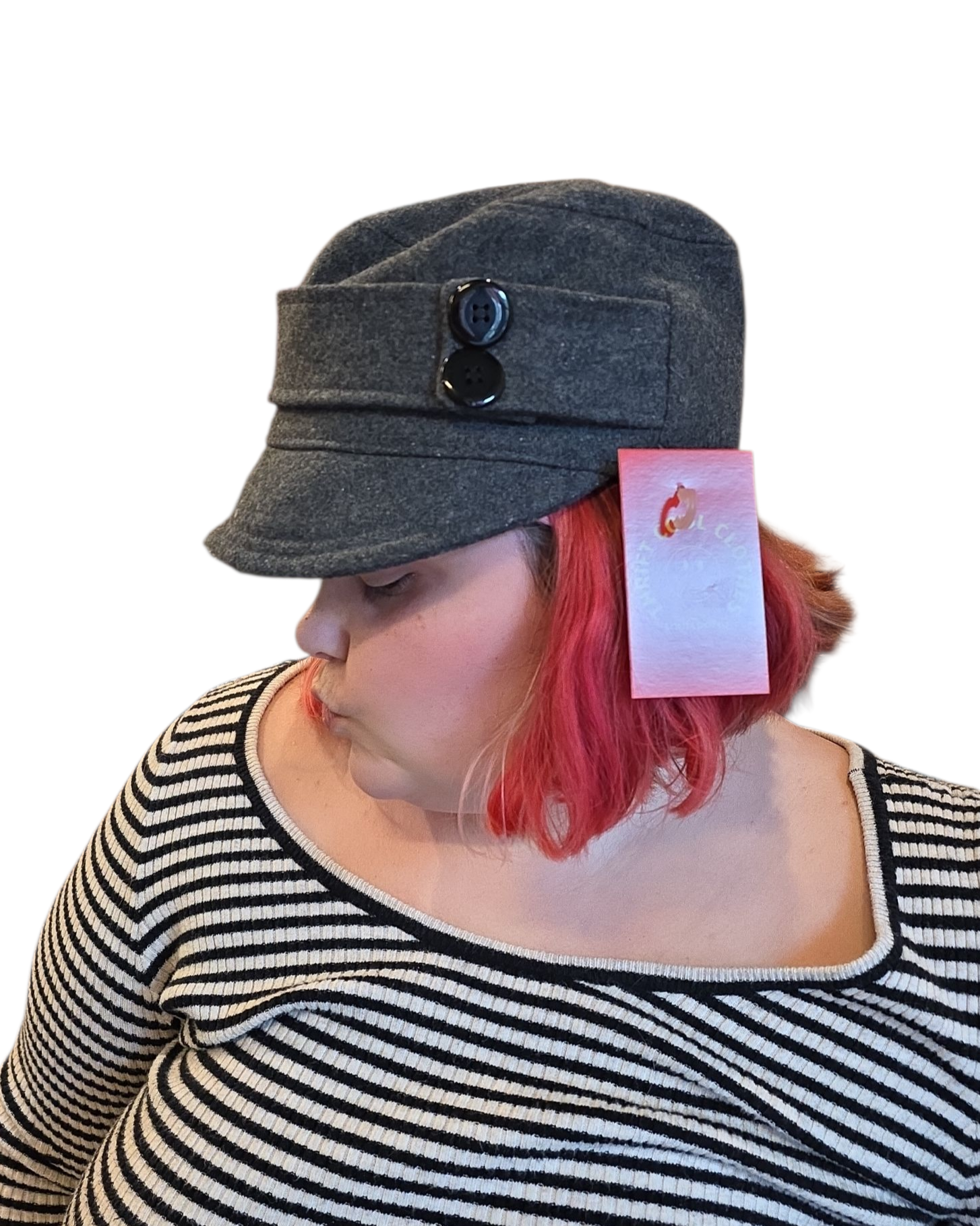 gray  wool hat w buttons