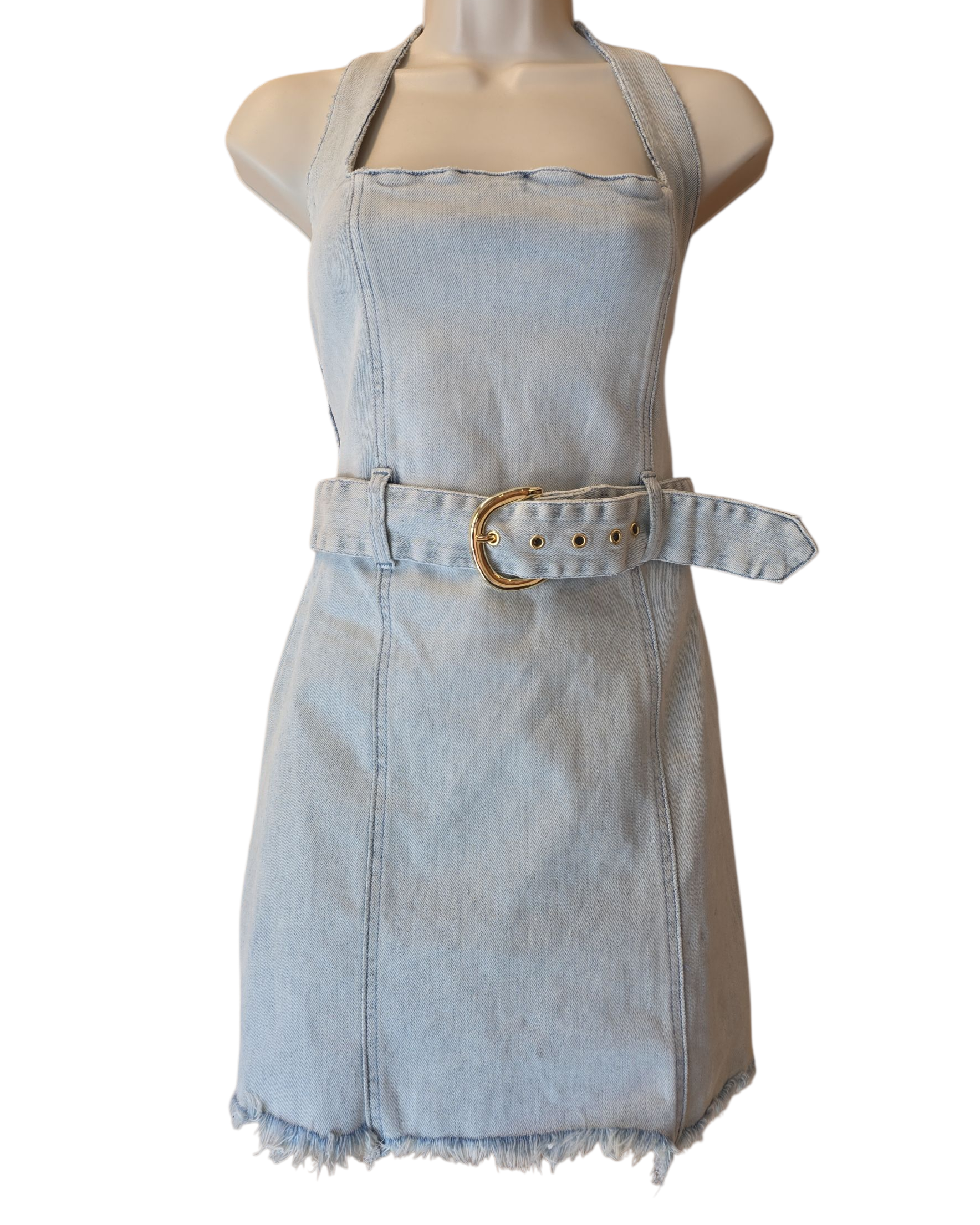 light wash show me your mumu denim halter dress, L