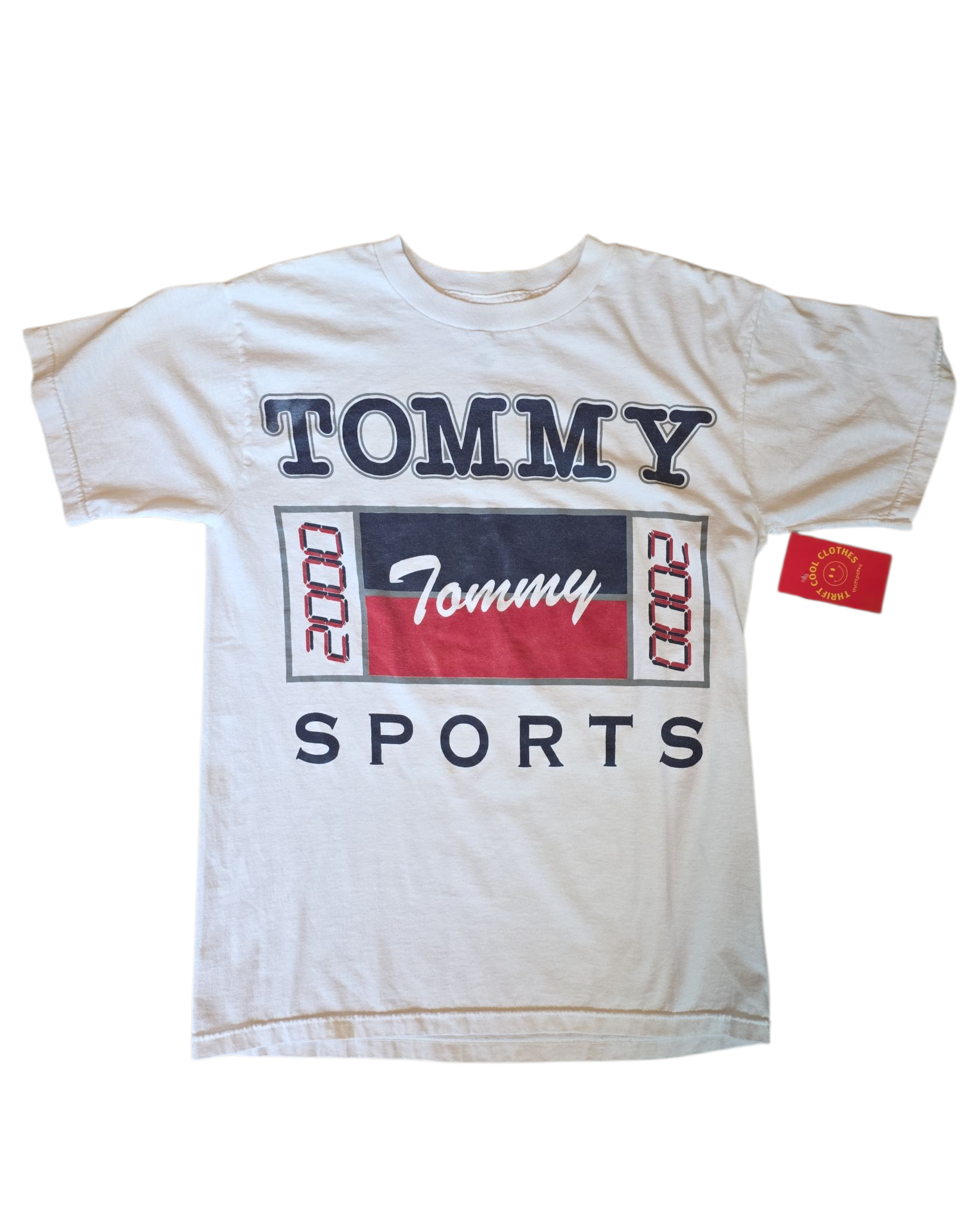 white navy Fruit of the Loom tommy sports tee, L