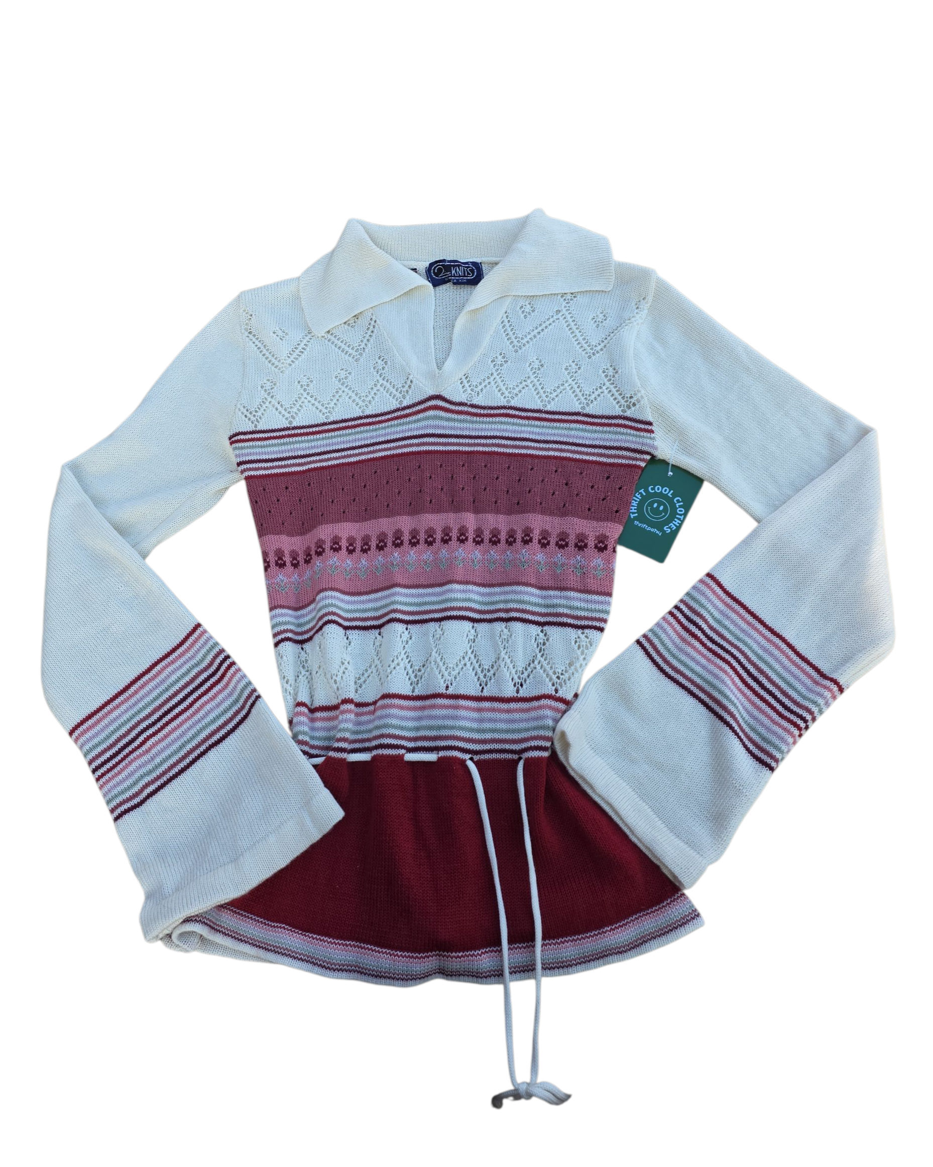 cream maroon 20 ans knits striped knit sweater, M