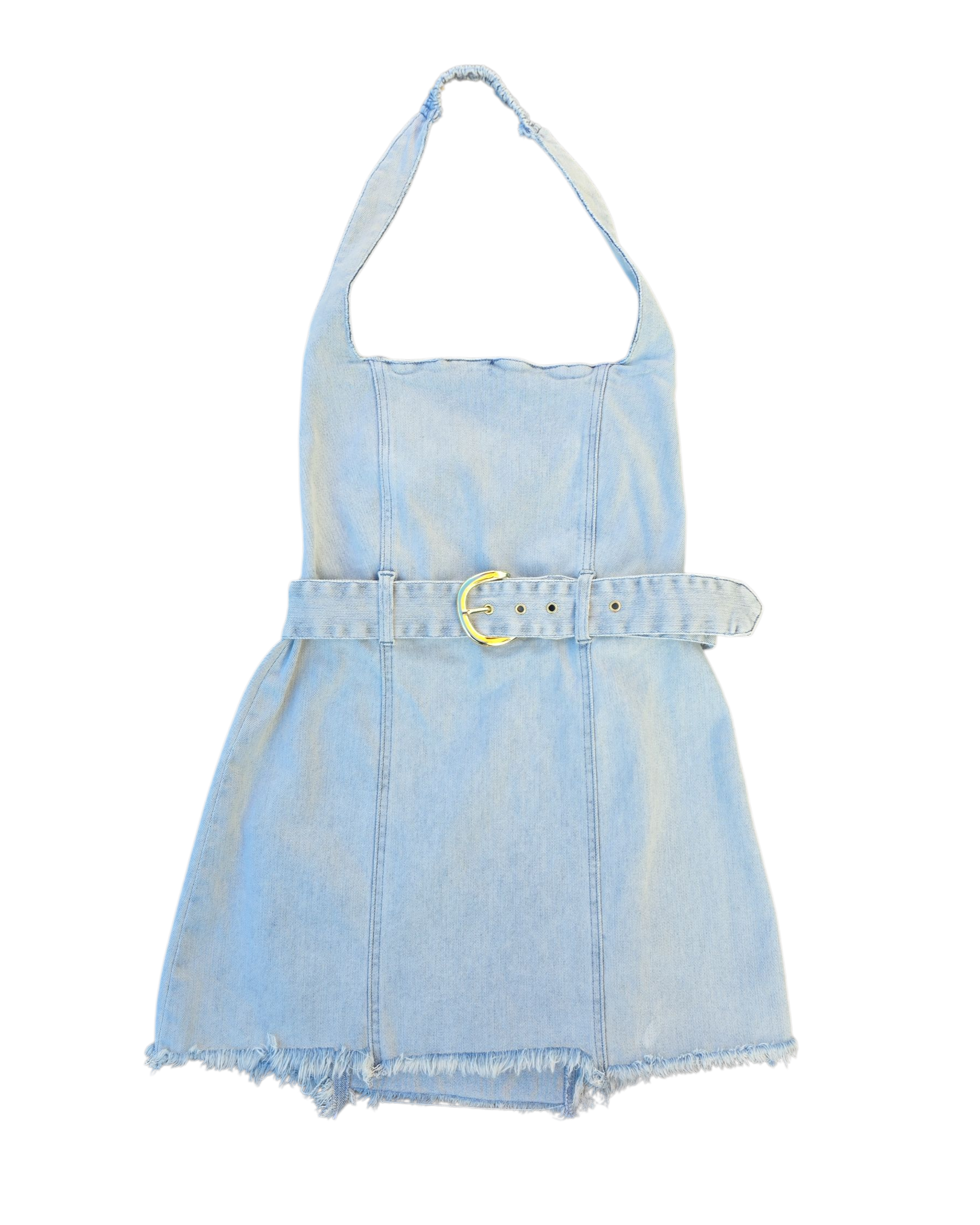 light wash show me your mumu denim halter dress, L