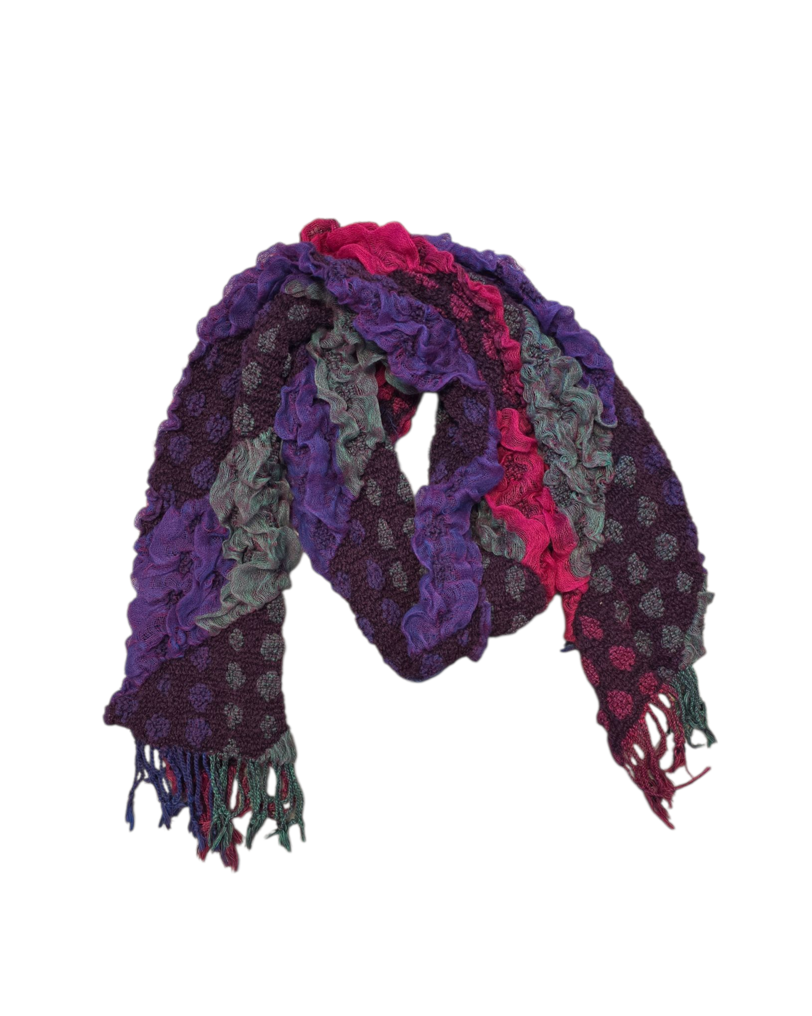 purple pink green  ruffle scarf
