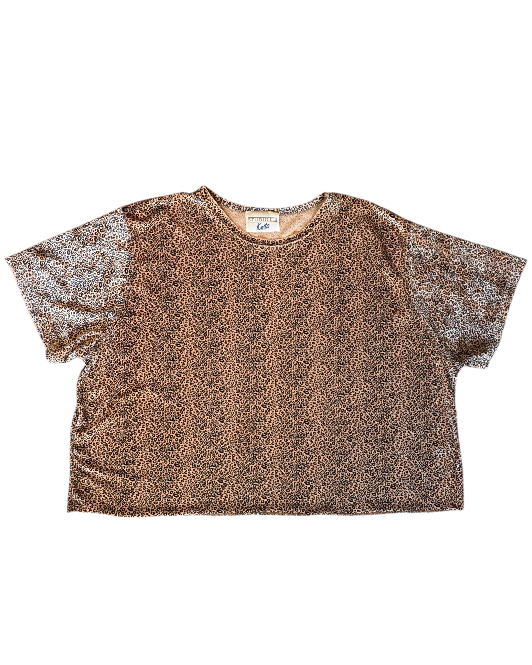 black tan studio c leopard velvet ss top, xl