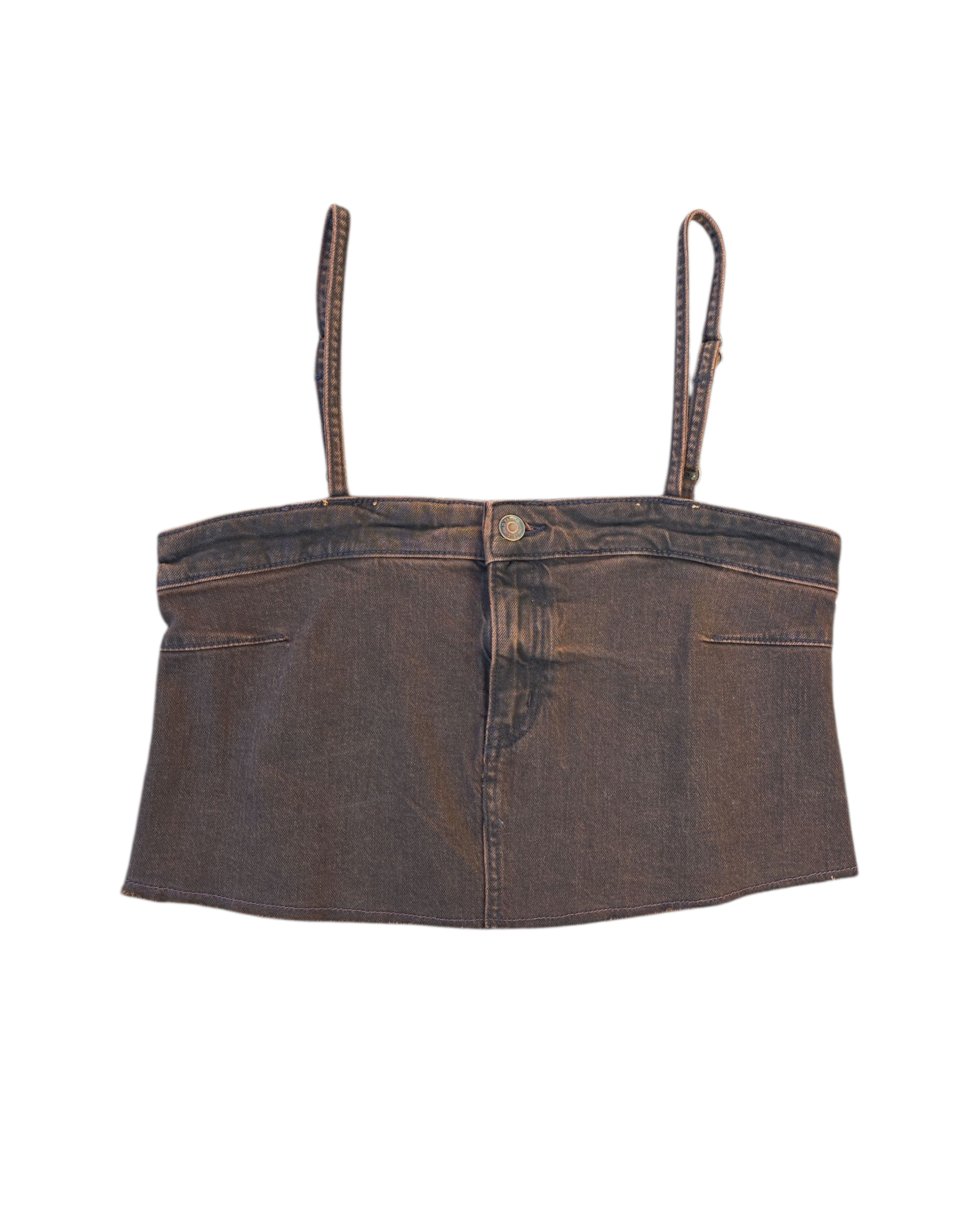 brown wild fable crop denim top, S
