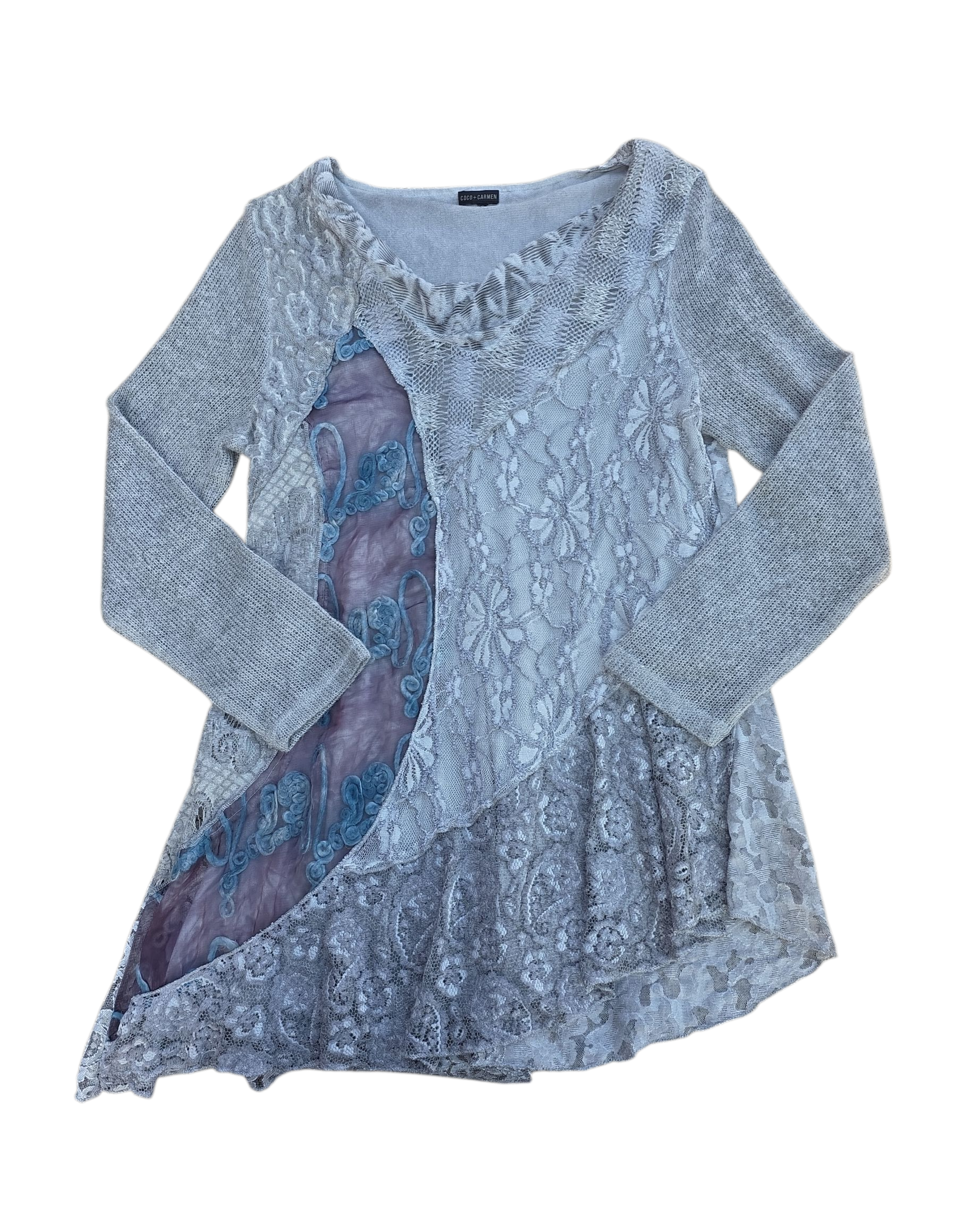 grey coco carmen cutie funky knit ls top, xl