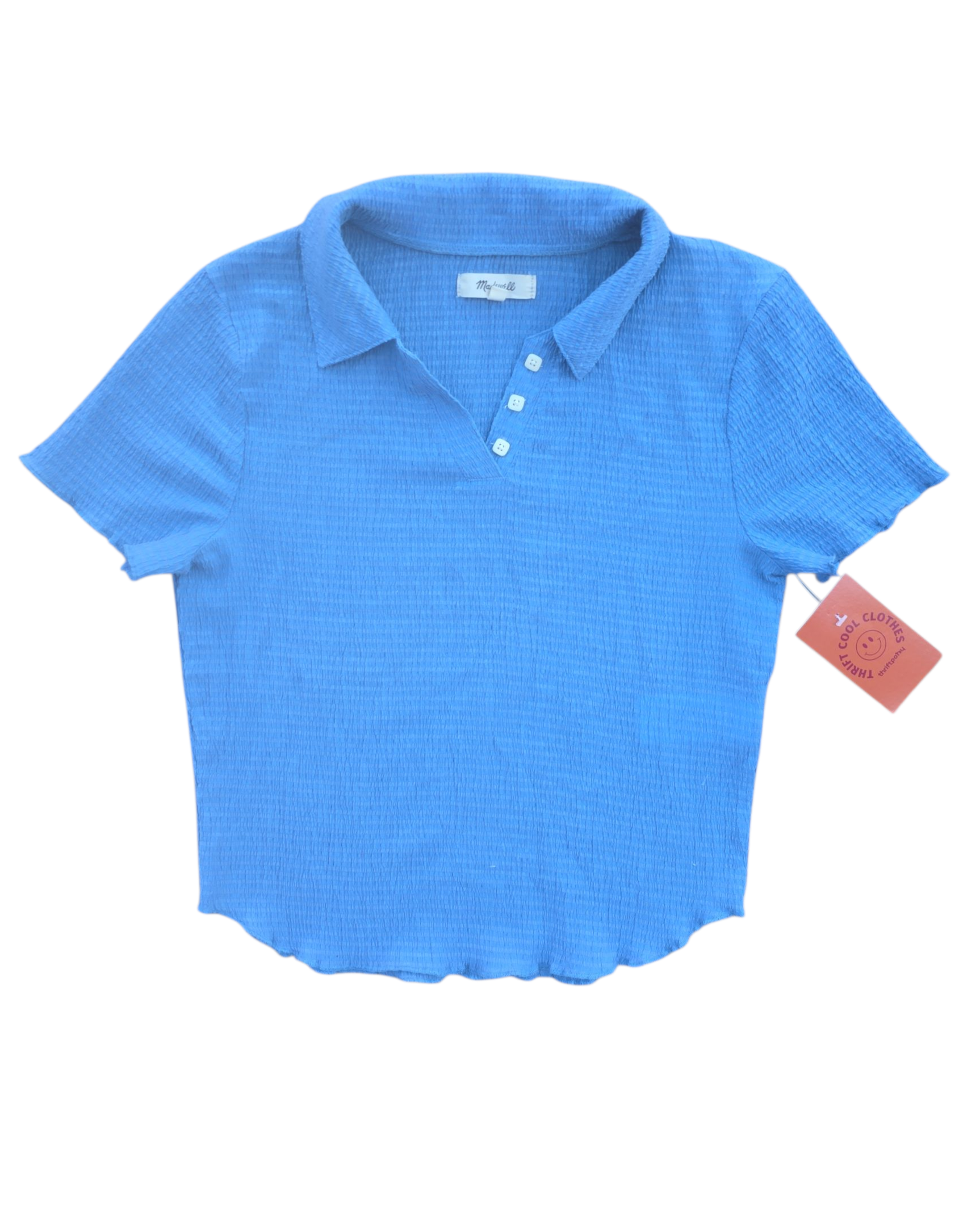 blue madewell textured crop polo, xs