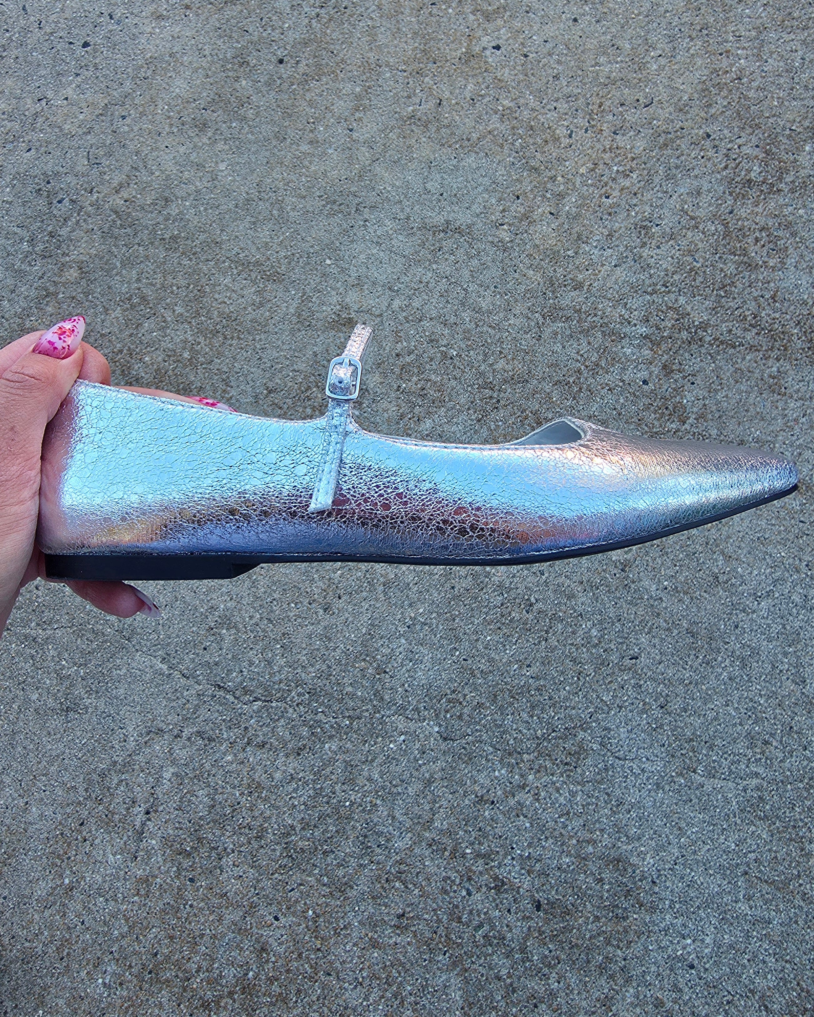 silver open edits metallic ballet flats, 7.5