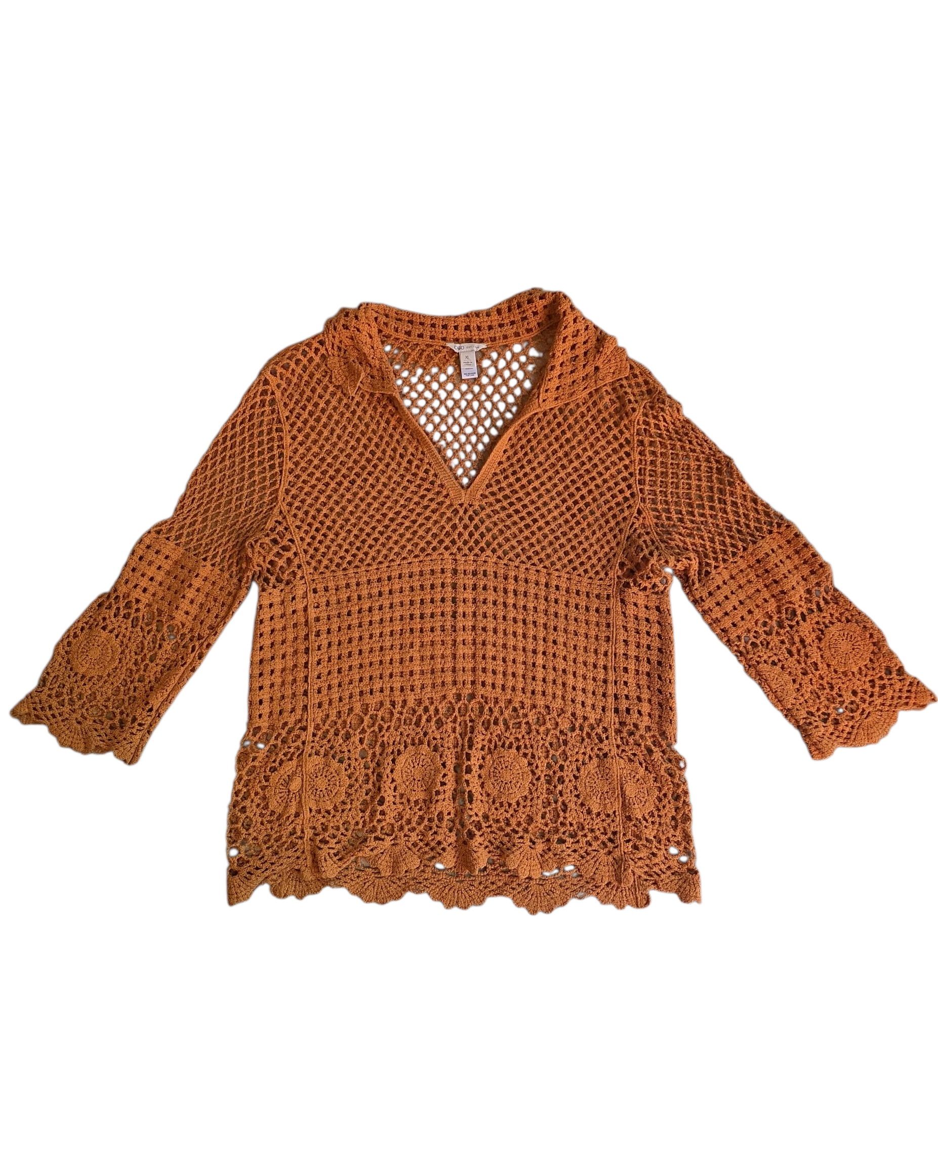 brown cato crochet collar top, xl