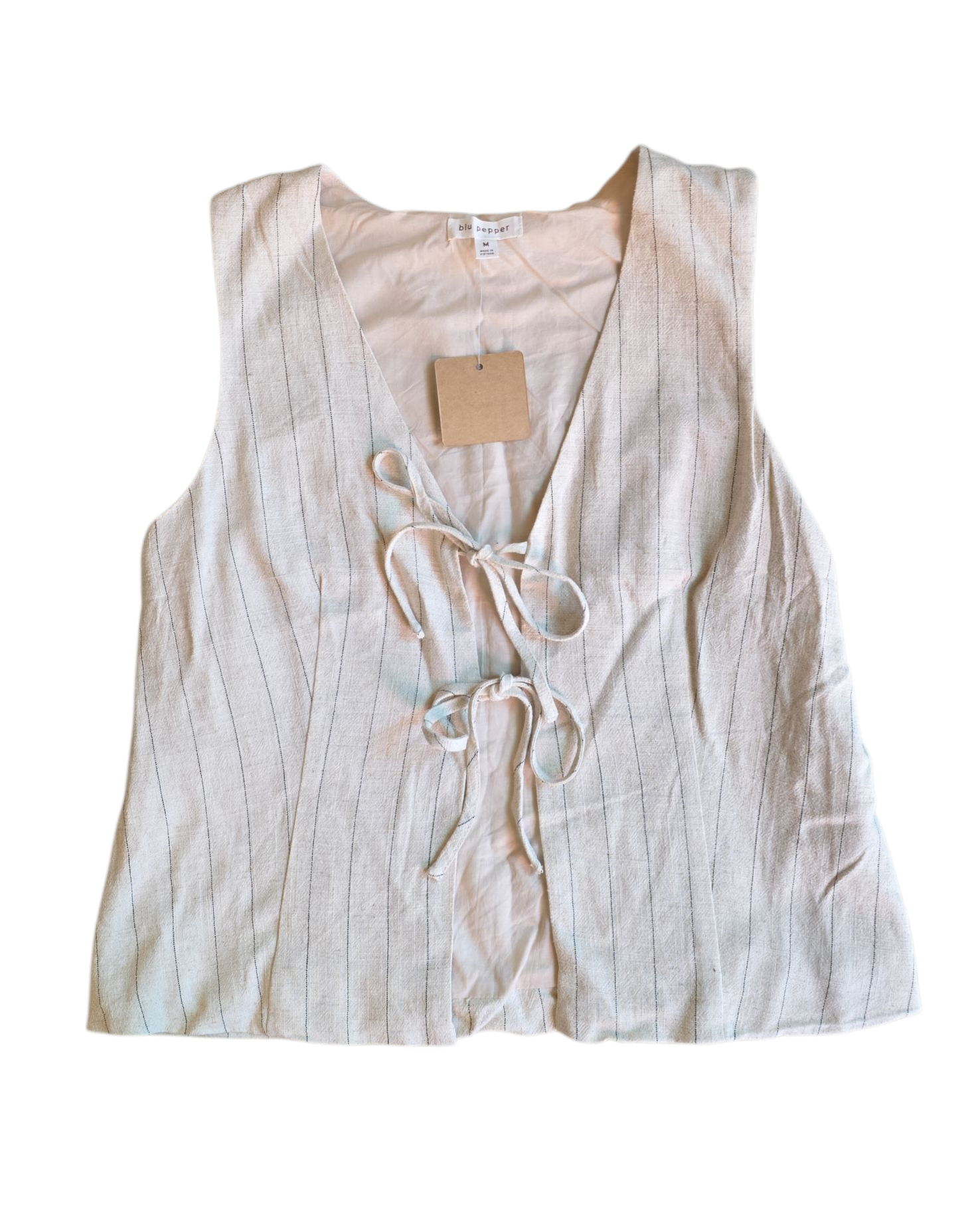 beige blu pepper stripped tie vest, M