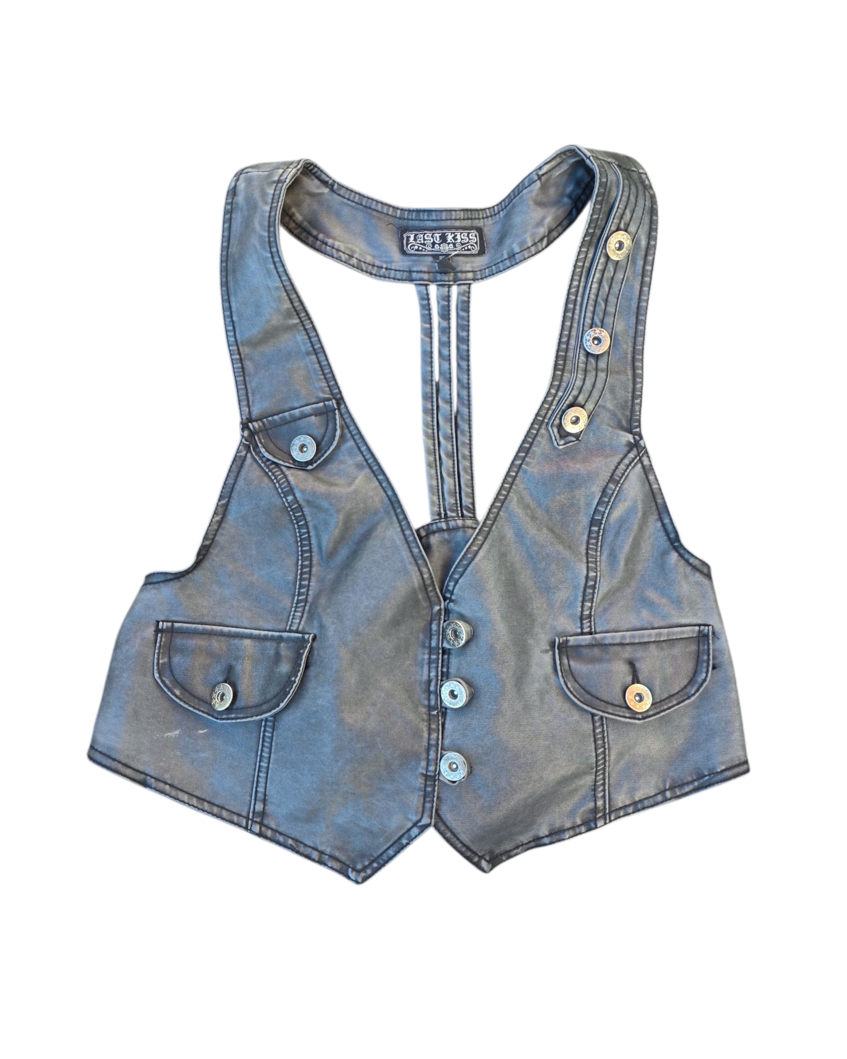 gray east kiss pleather vest, 3x
