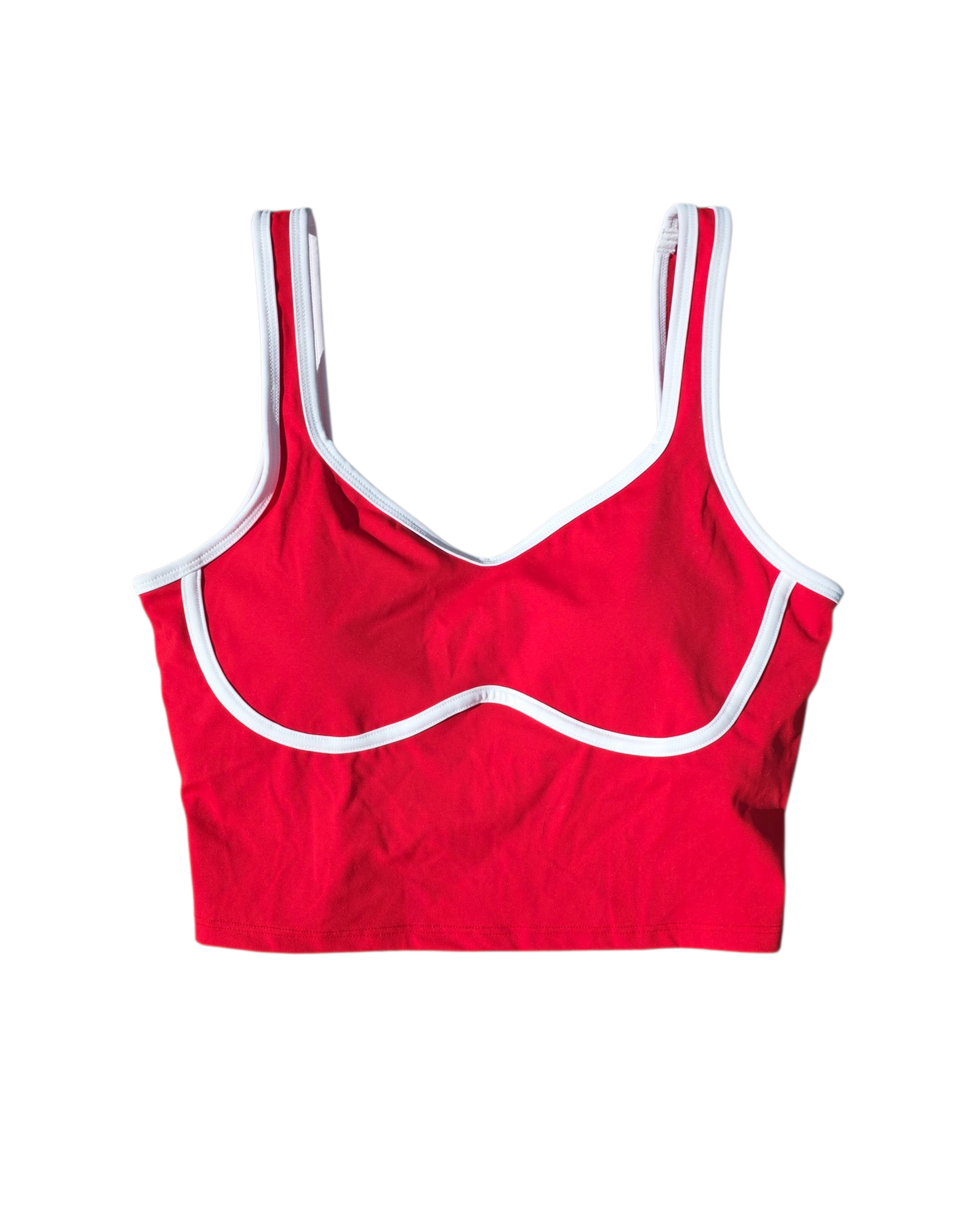 red white  athletic sports bra w underboob details, m