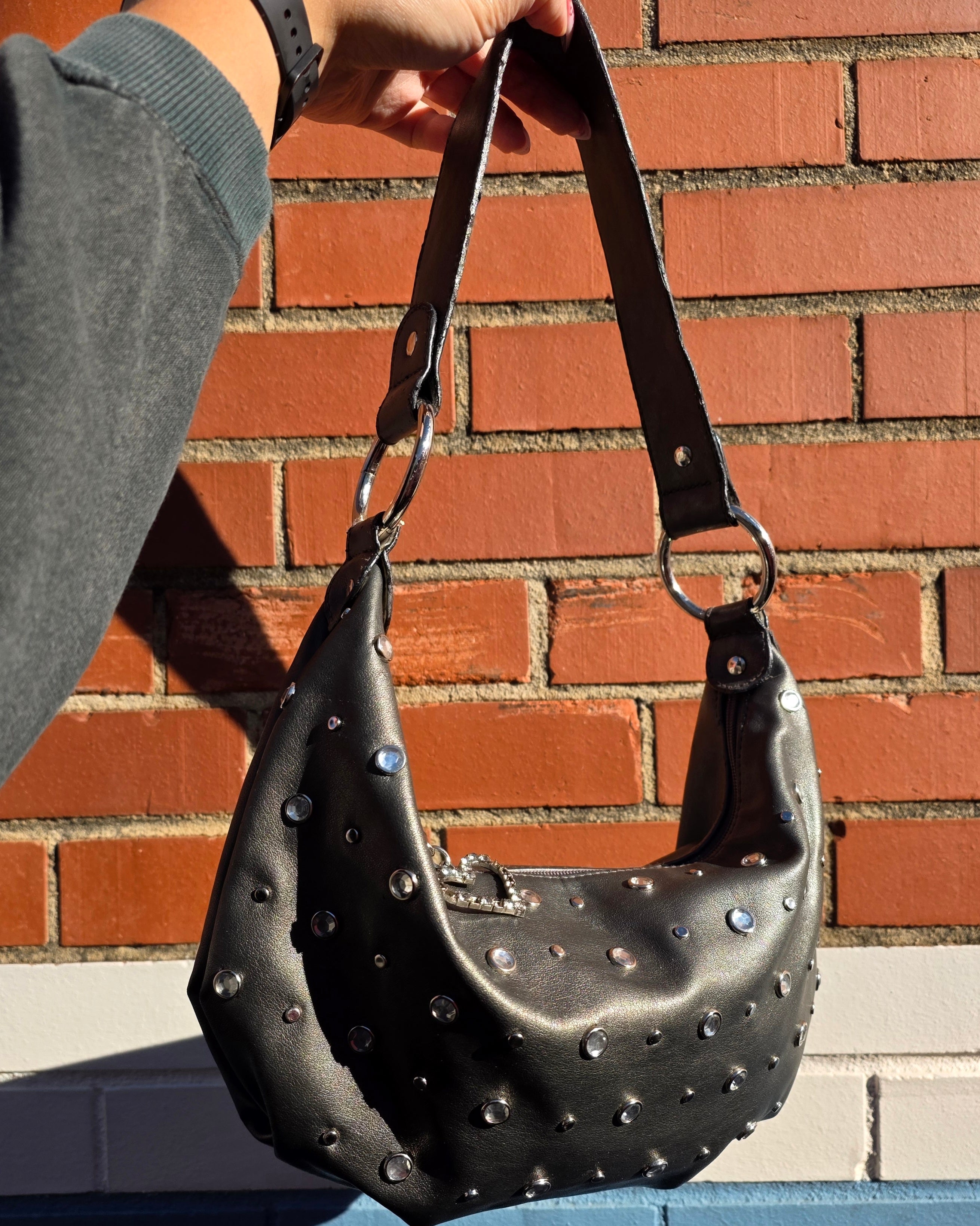 gray frankie and johnnie studded bag