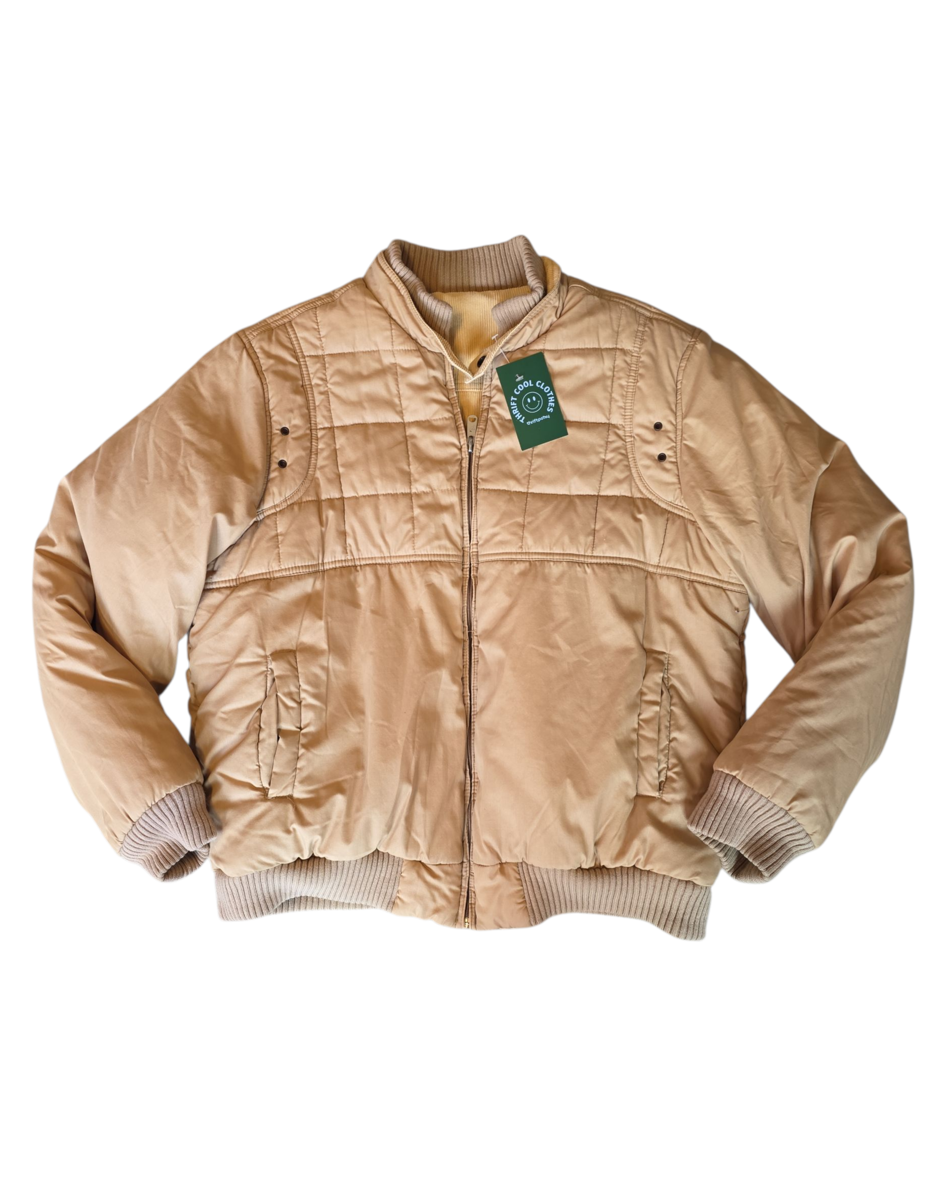 tan  cord lined puffer reversible jacket