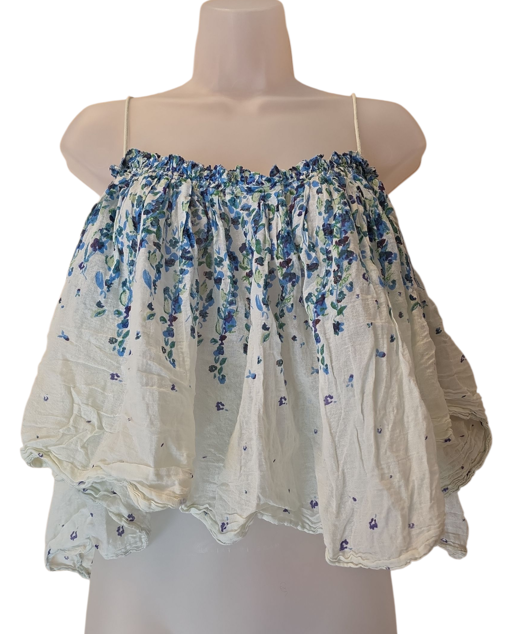 cream blue green free people floral flowy cropped cami, L