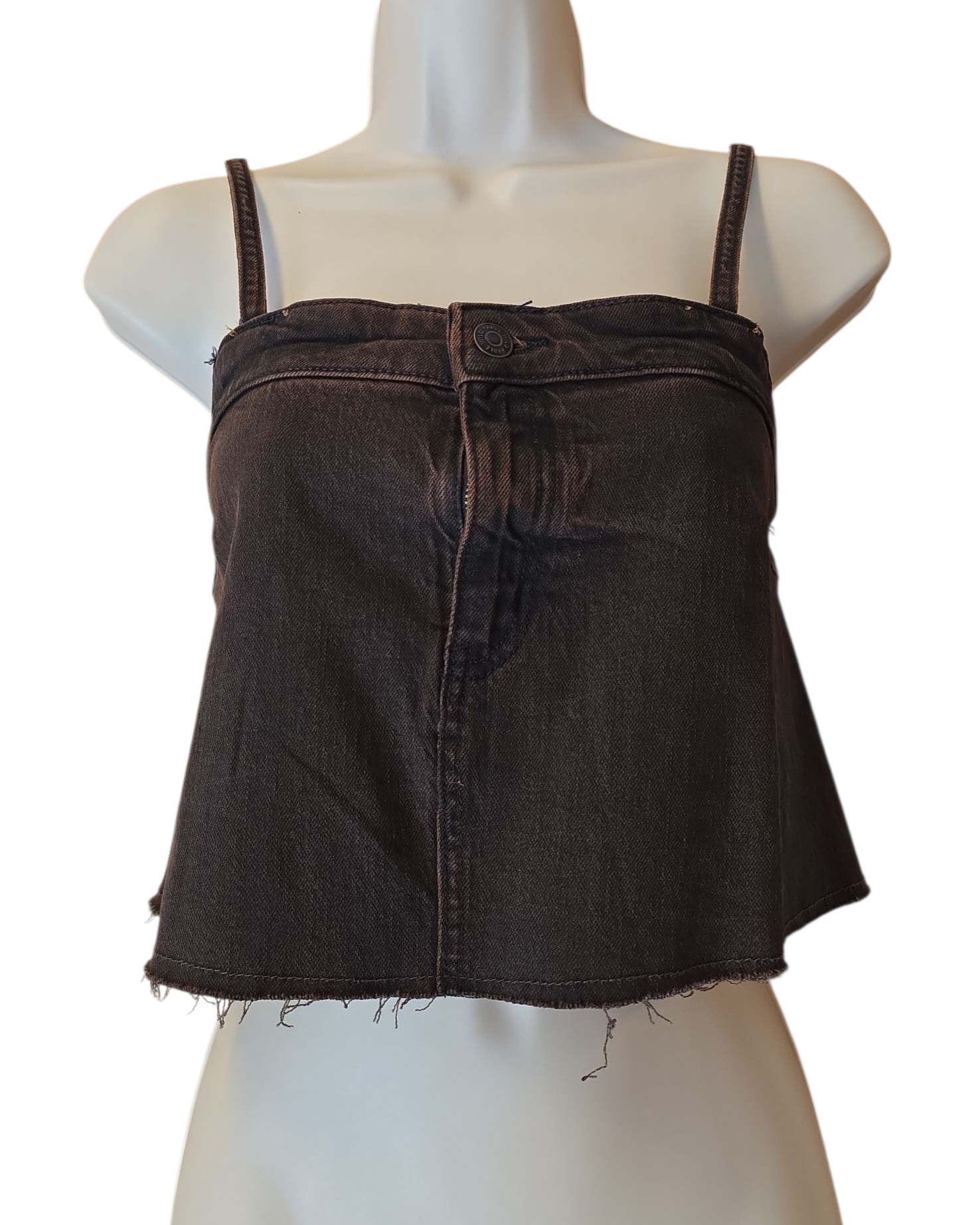 brown wild fable crop denim top, S