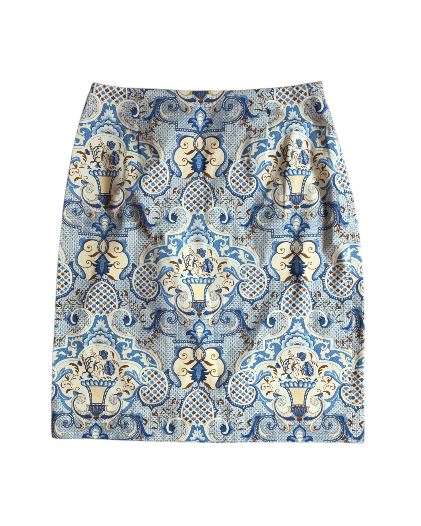4 yellow blue patterned midi skirt