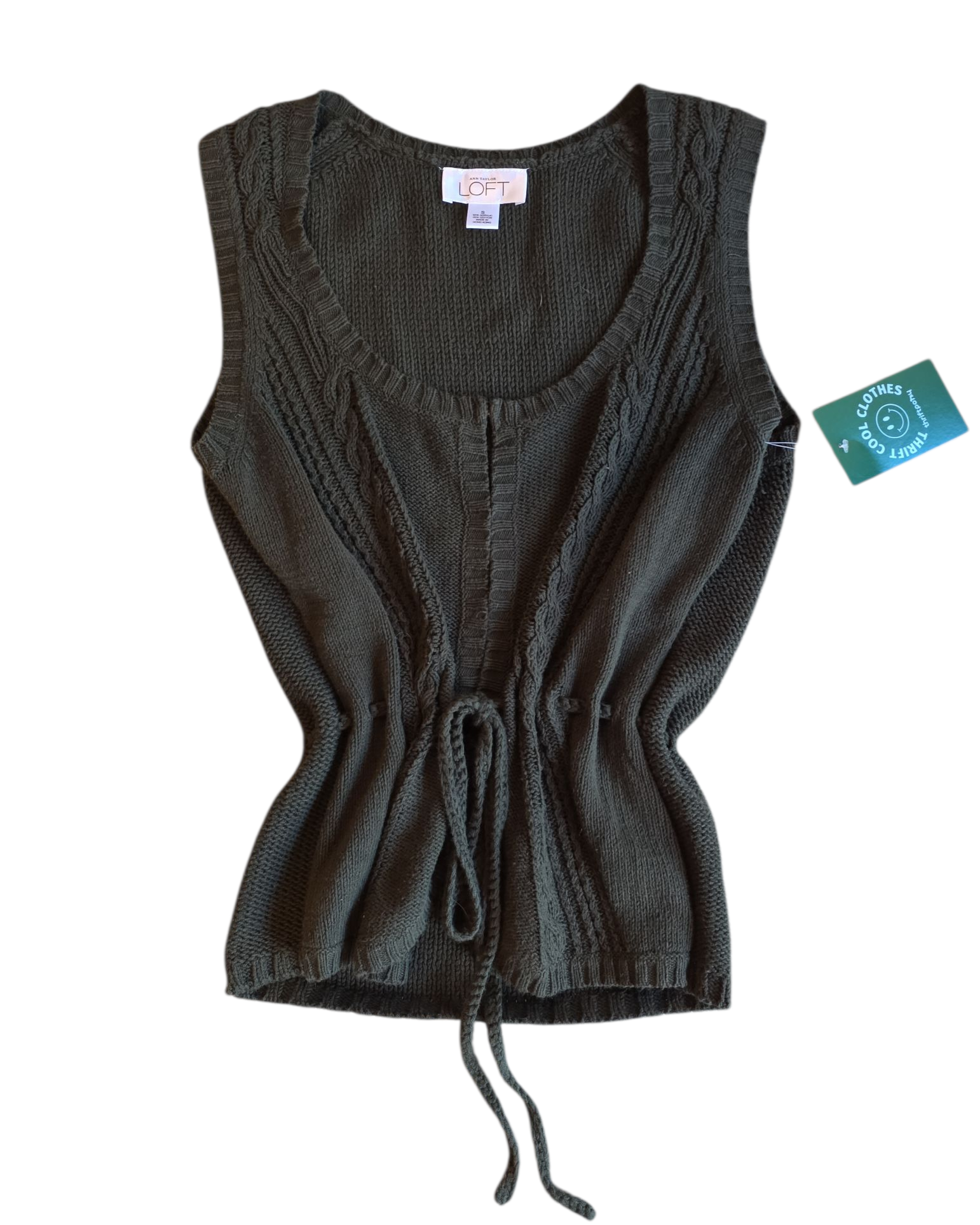 brown loft knit drawstring vest, s
