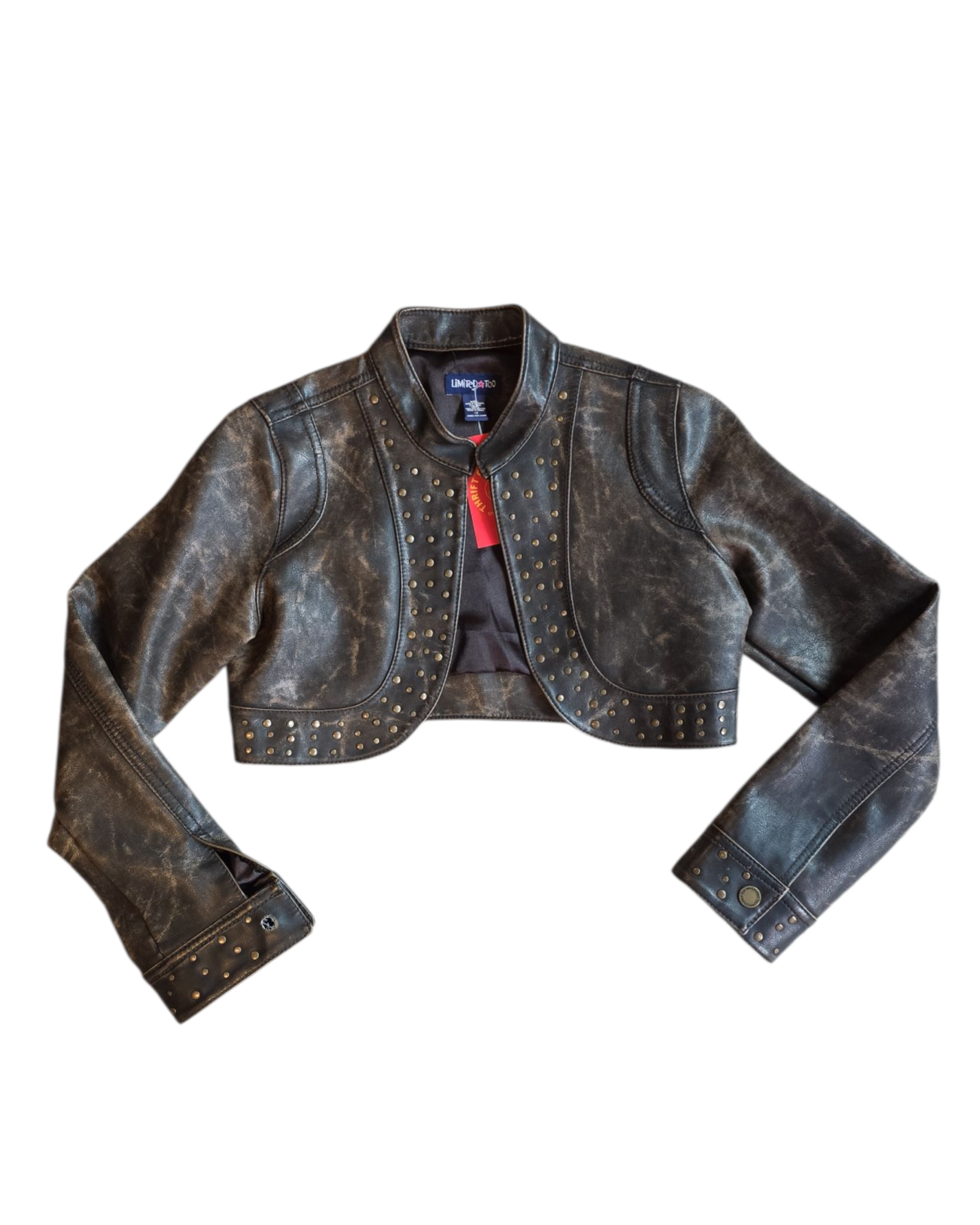 brown limited too cropped studded jacket, 12 (adult xs/s)