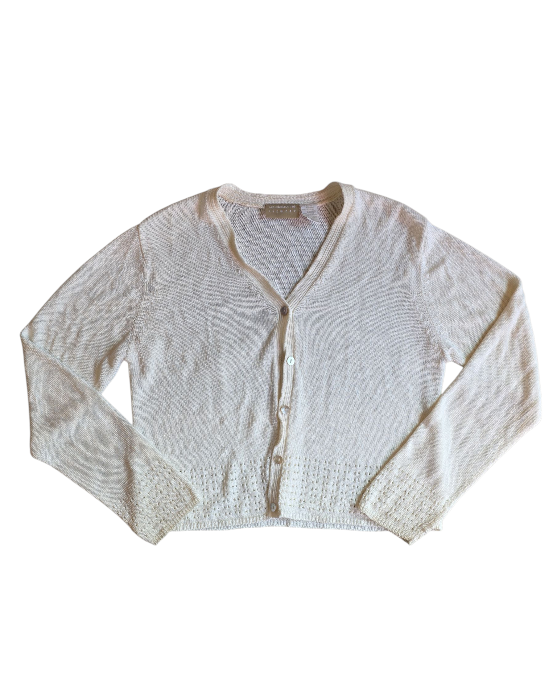 white liz claiborne slinky cardigan w eyelet, m
