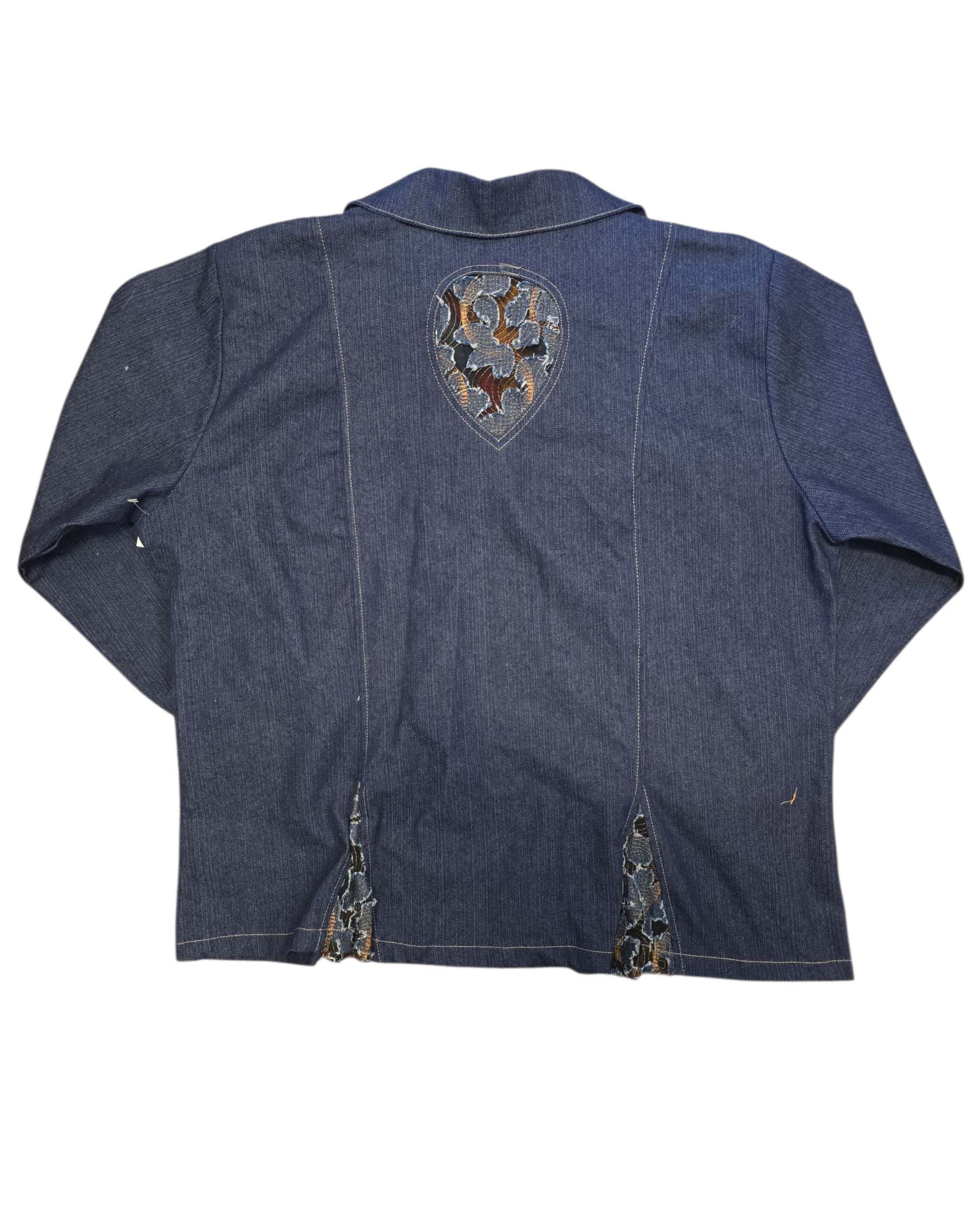 blue gold flava zip up denim floral cut outs top, 22