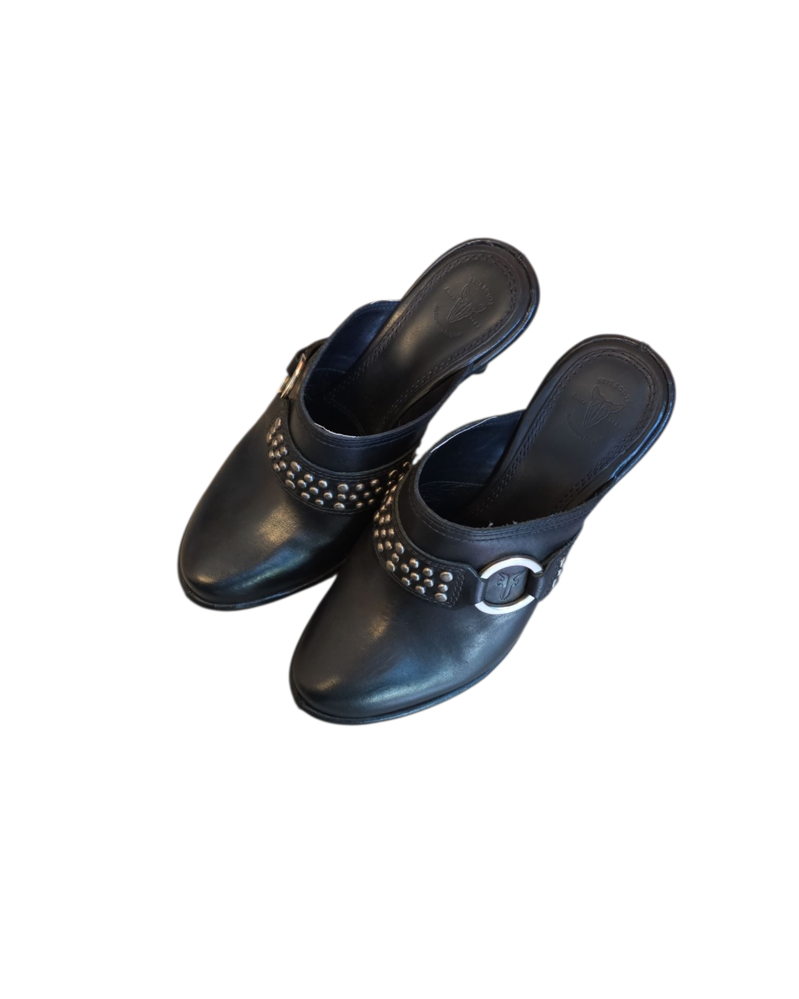 black frye leather studded heel mules, 6.5