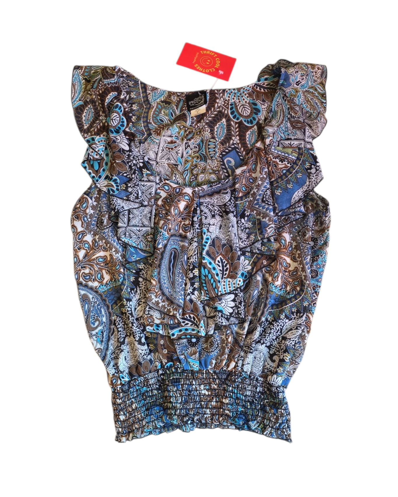 blue green thanx collection paisley sheer top, s